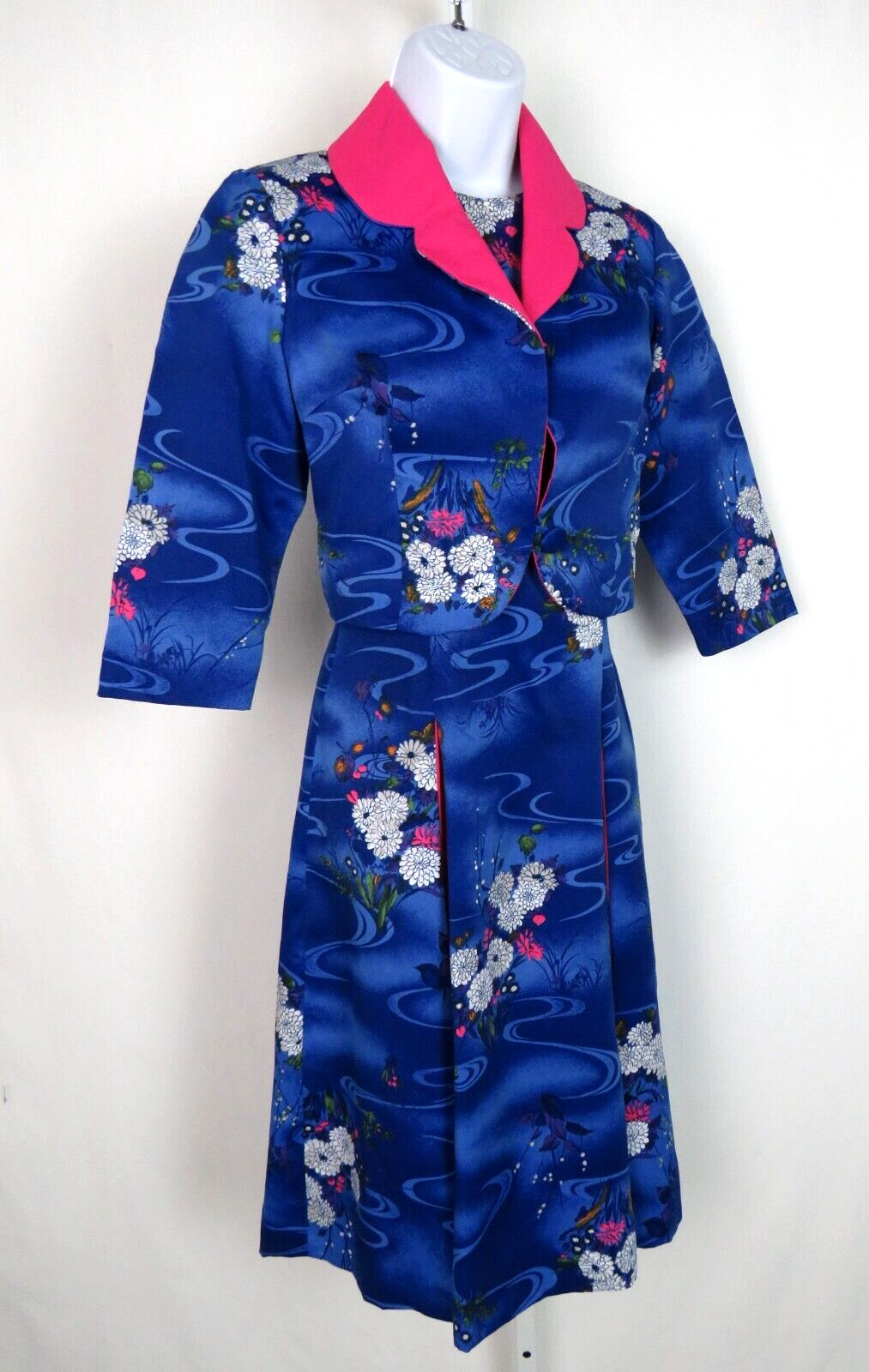 VTG 1950s 60s WALTAH CLARKE’S OF HONOLULU DRESS & CROP JACKET FLORAL POLY SILK?