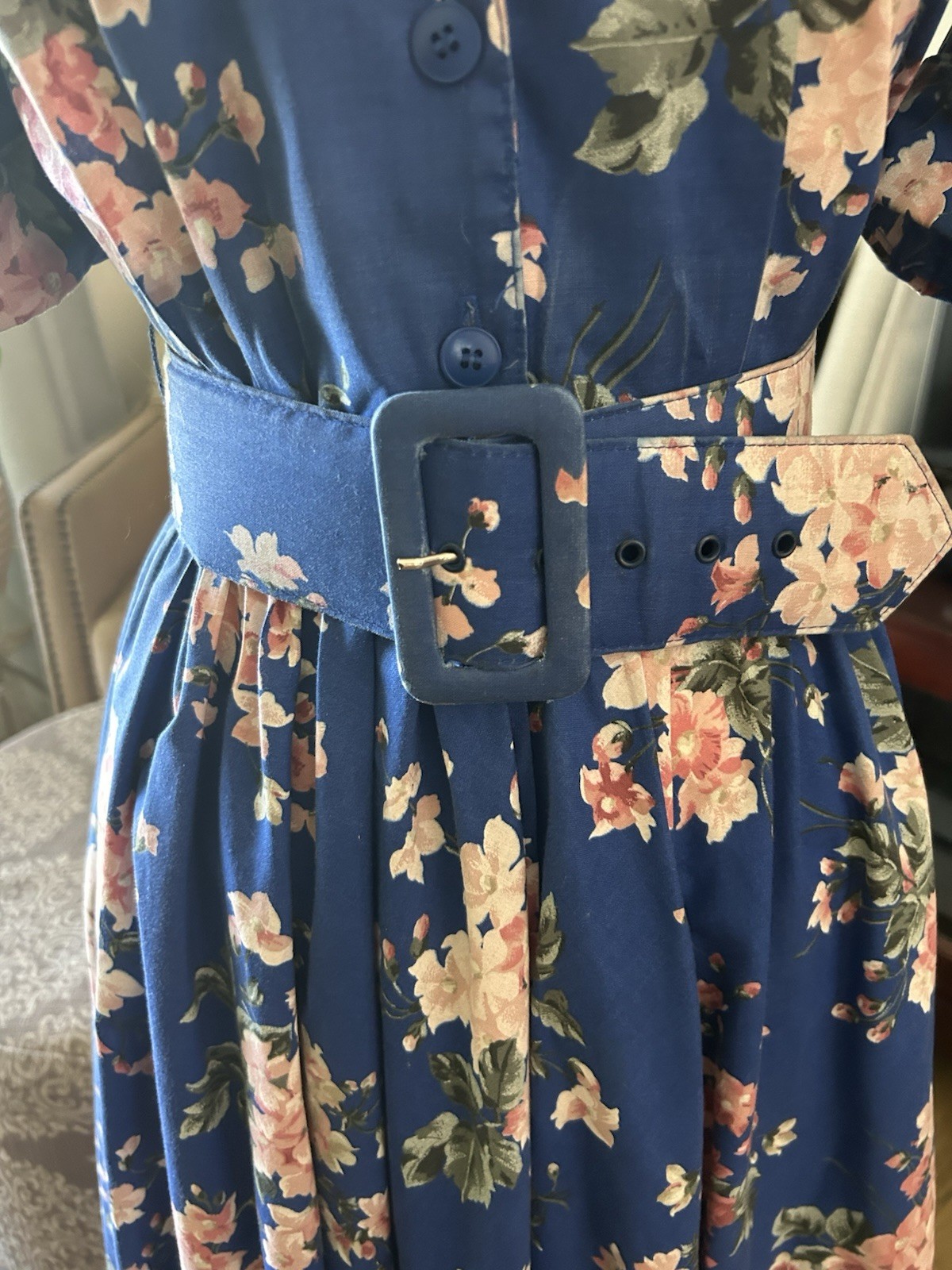 Vtg 80’s Carol Anderson CA blue floral hydrangea tea dress w/ belt size 5/6