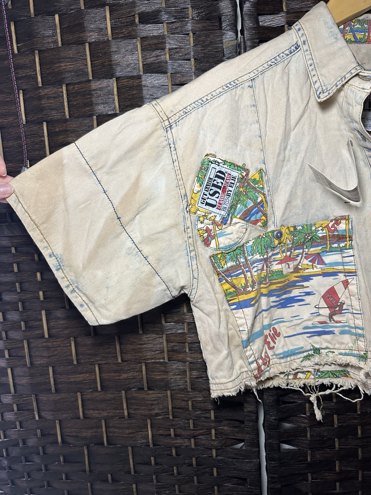 NWT Vintage 80s Get Used by Elie 2-Piece Denim Set Shirt Foldover Jeans Sz S 28