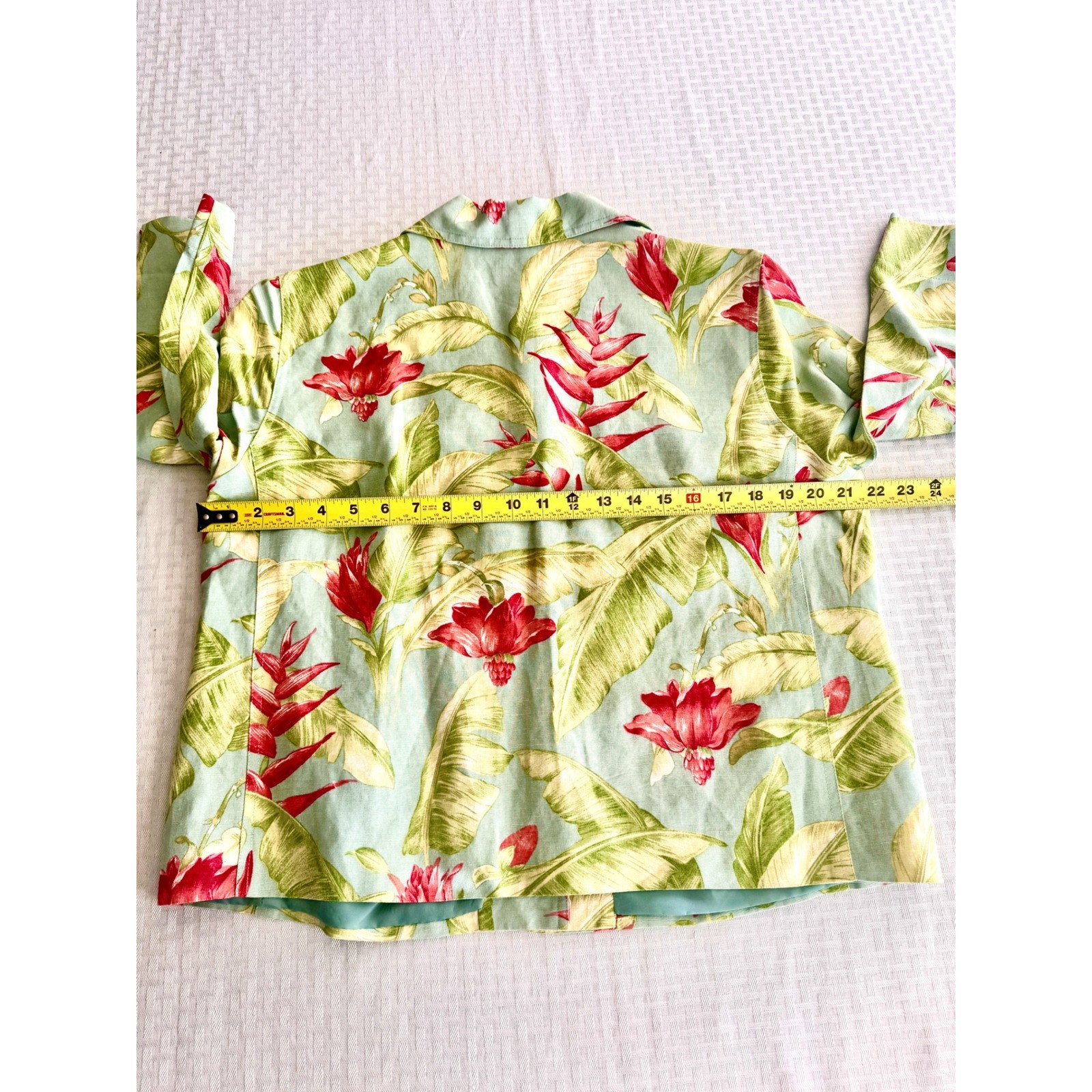 Rafael PT Collection Tropical Floral Linen Skirt Set Green Red Size 12 Vintage