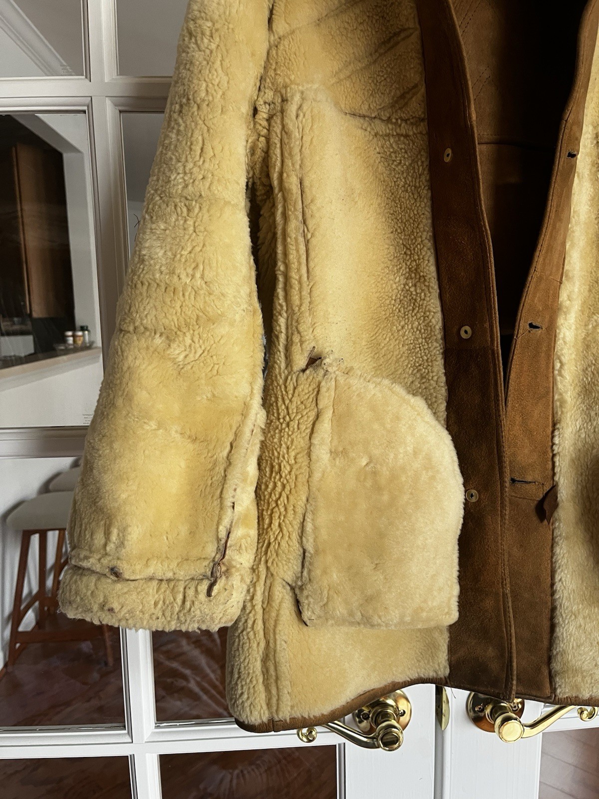 Vintage Designer French Sheepskin Shearling Coat Women’s Large Cognac / Cream