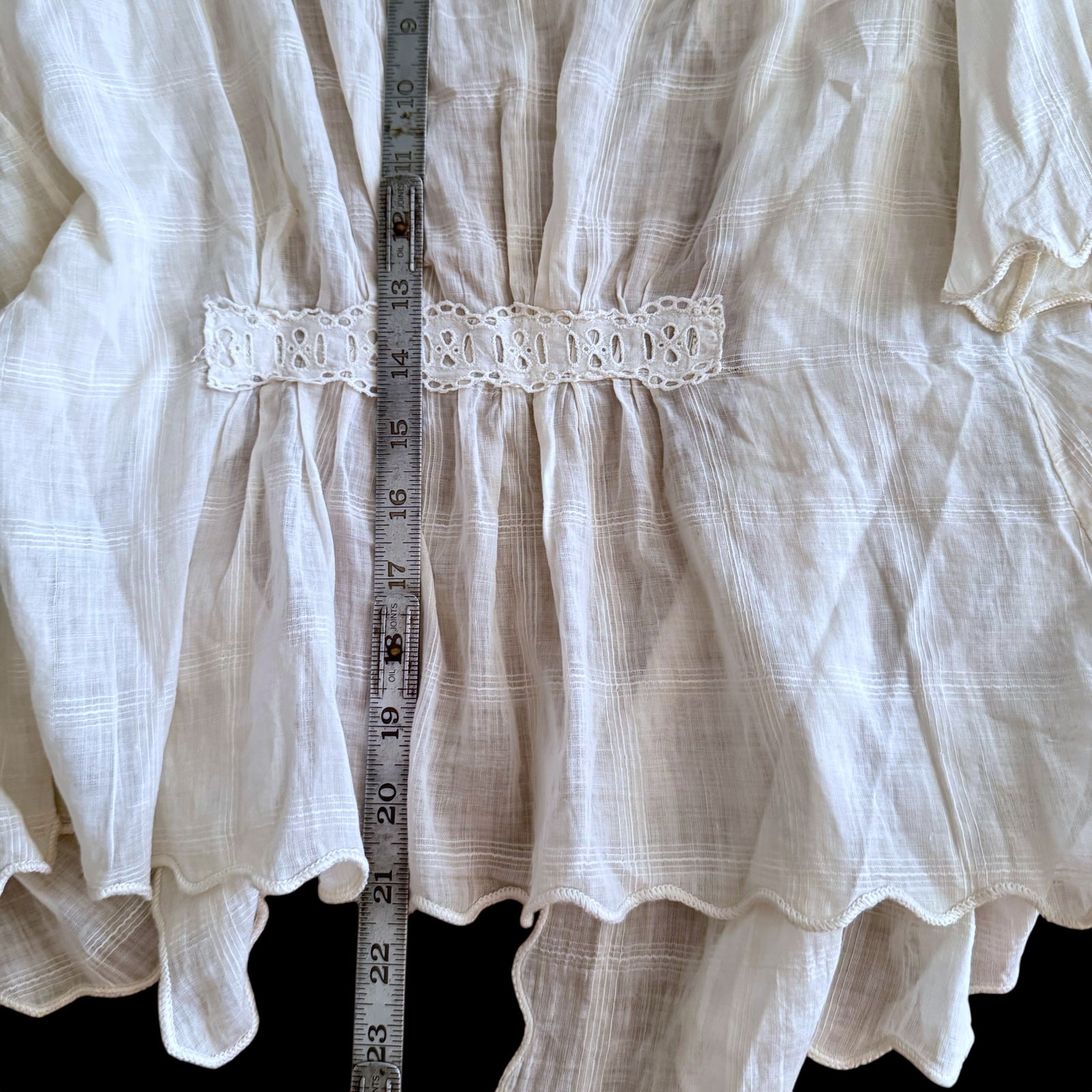 Antique Edwardian 1910s White Cotton Voile Open Blouse Lawn Jacket Size Small