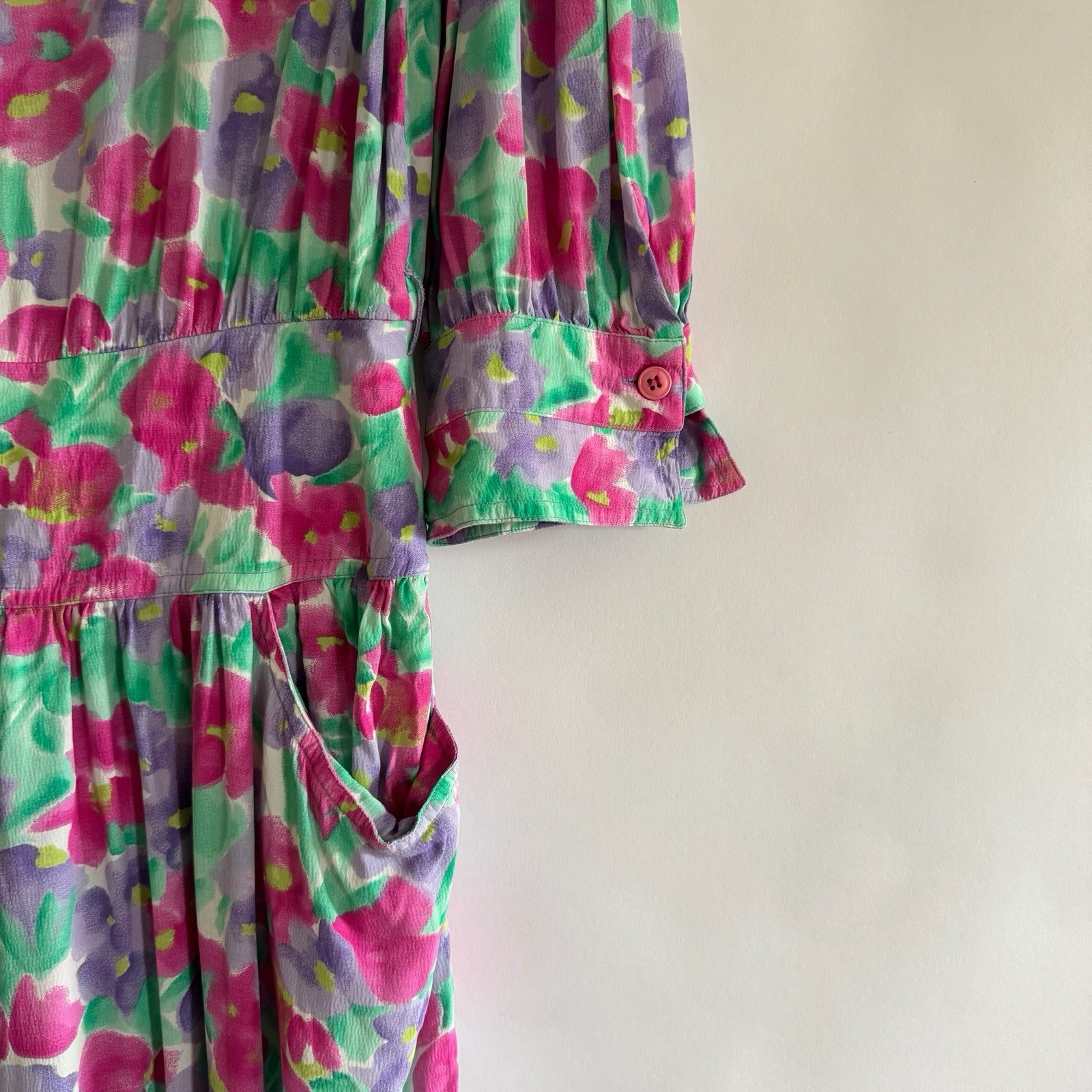 Vintage Neiman Marcus Maggy London 80s Floral Dress 12 Dropped Waist Pockets