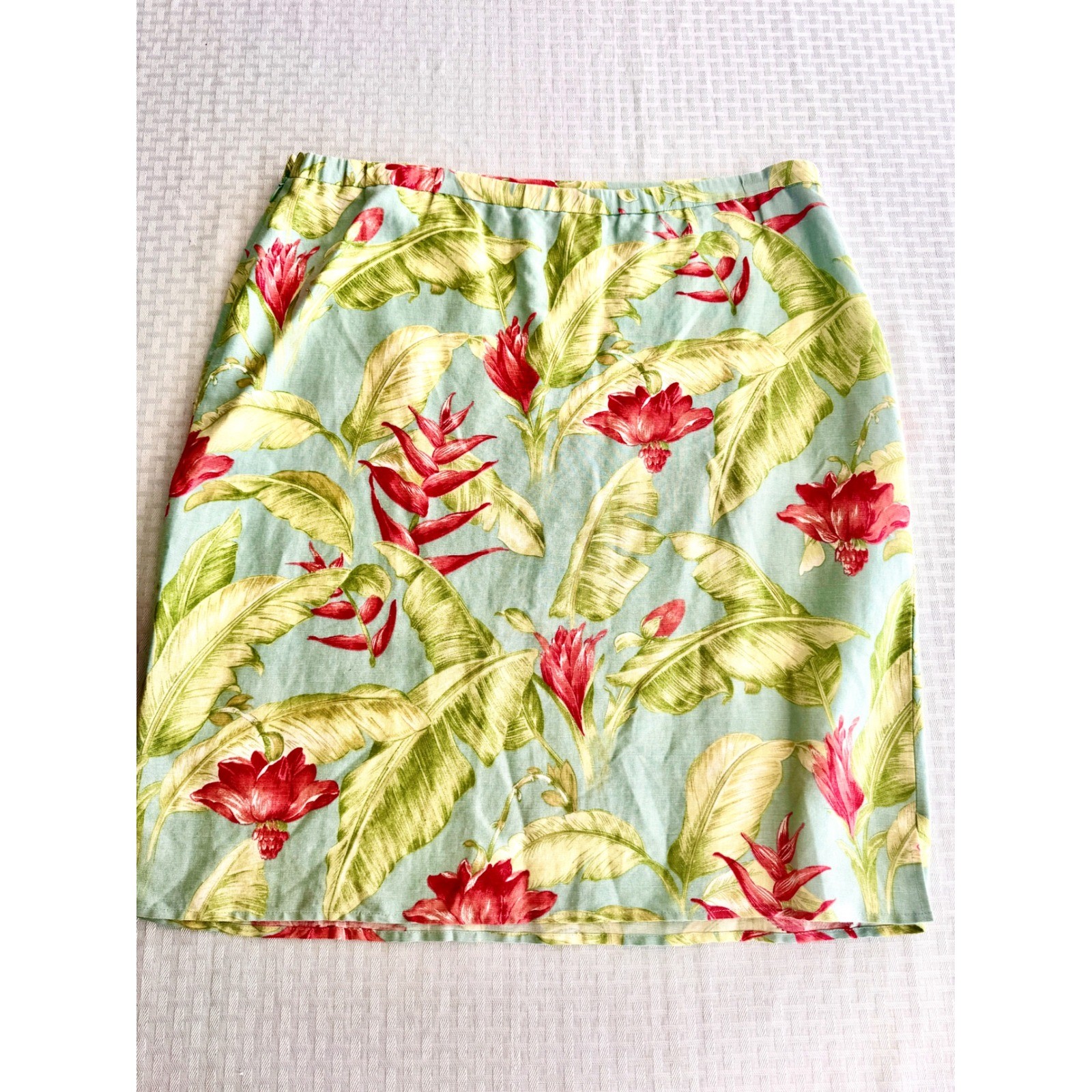 Rafael PT Collection Tropical Floral Linen Skirt Set Green Red Size 12 Vintage