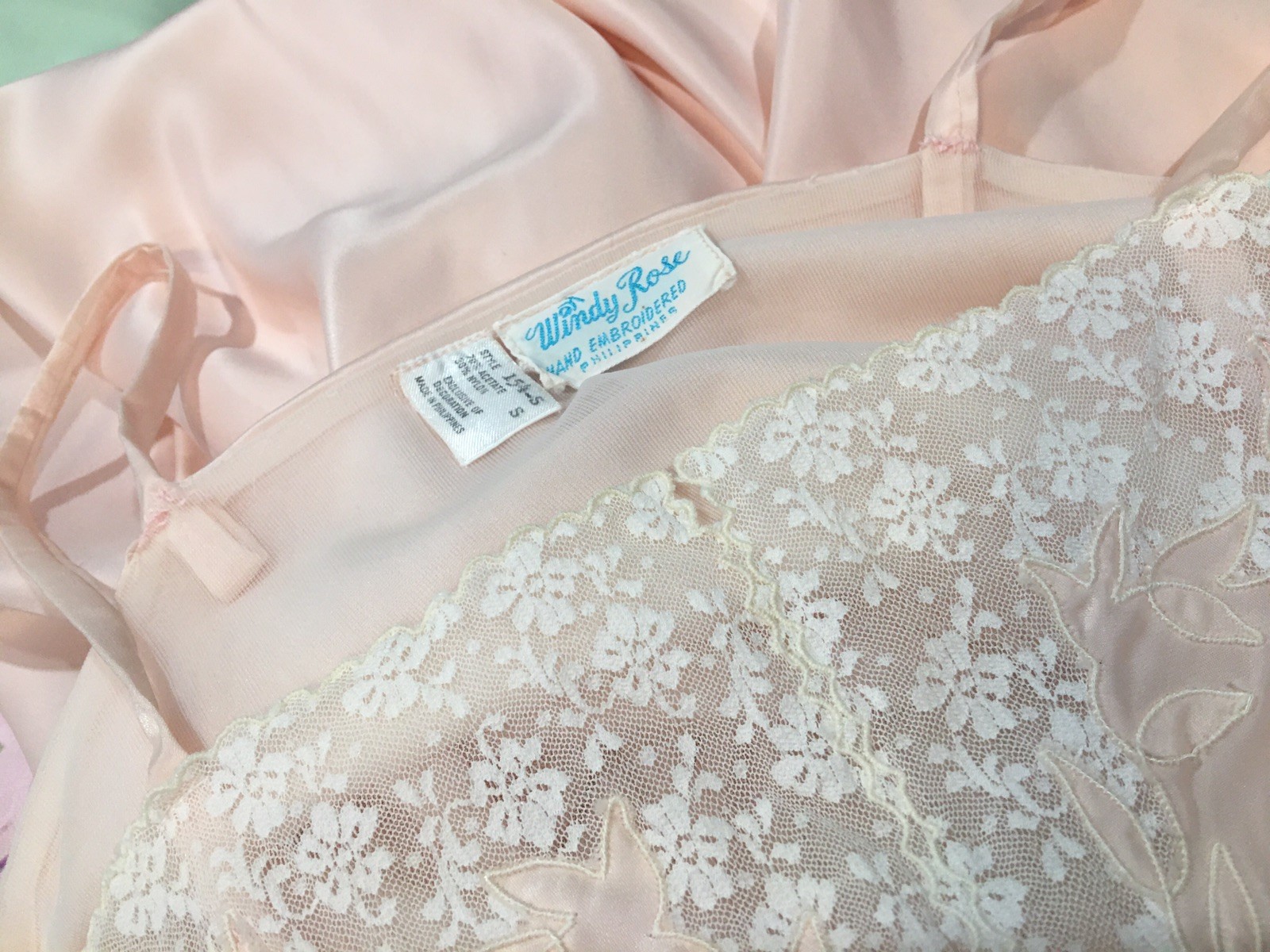 Vtg Pink Acetate Satin Long Nightgown S