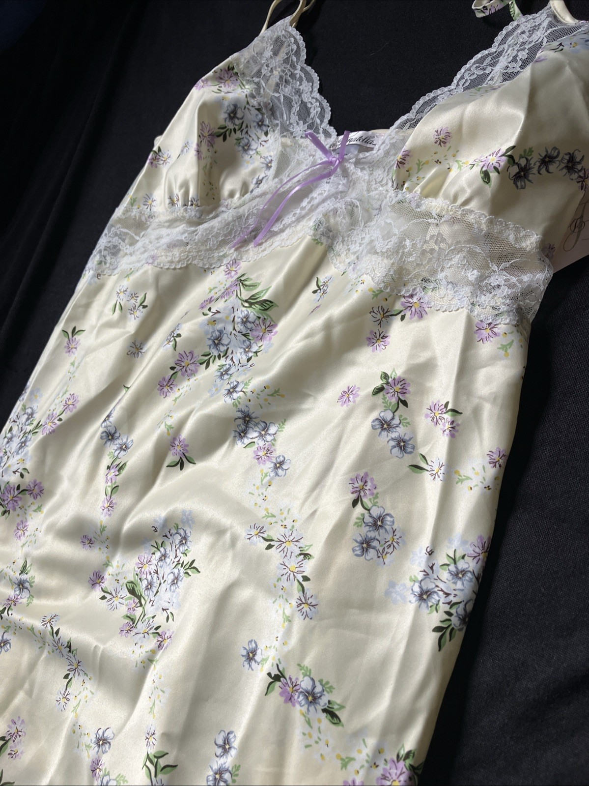 Vintage Linea Donatella Satin & Lace Floral Nighty Lingerie