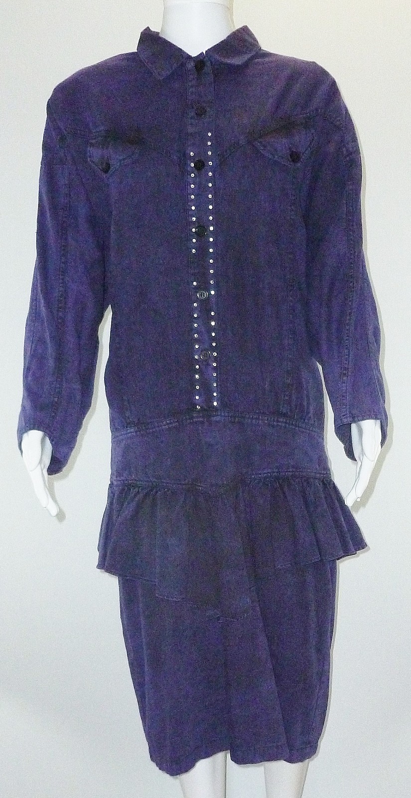 Vintage 80’s Rickie Freeman Teri Jon Purple Denim Rhinestone Dress SZ 8 Retro
