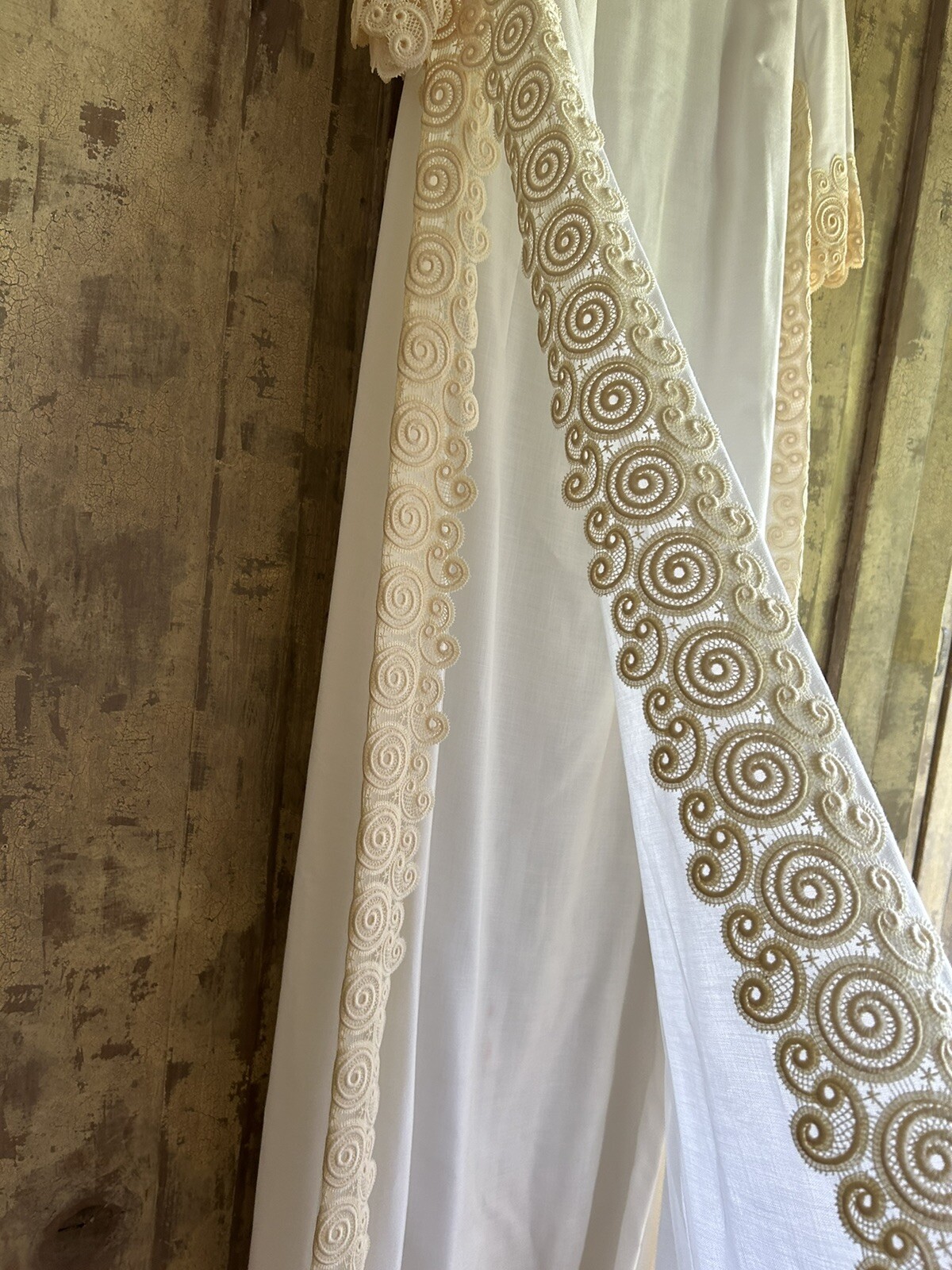 Vtg Edythe Vincent For Alfred Angelo Wedding Dress 1960s White Linen Ivory Lace