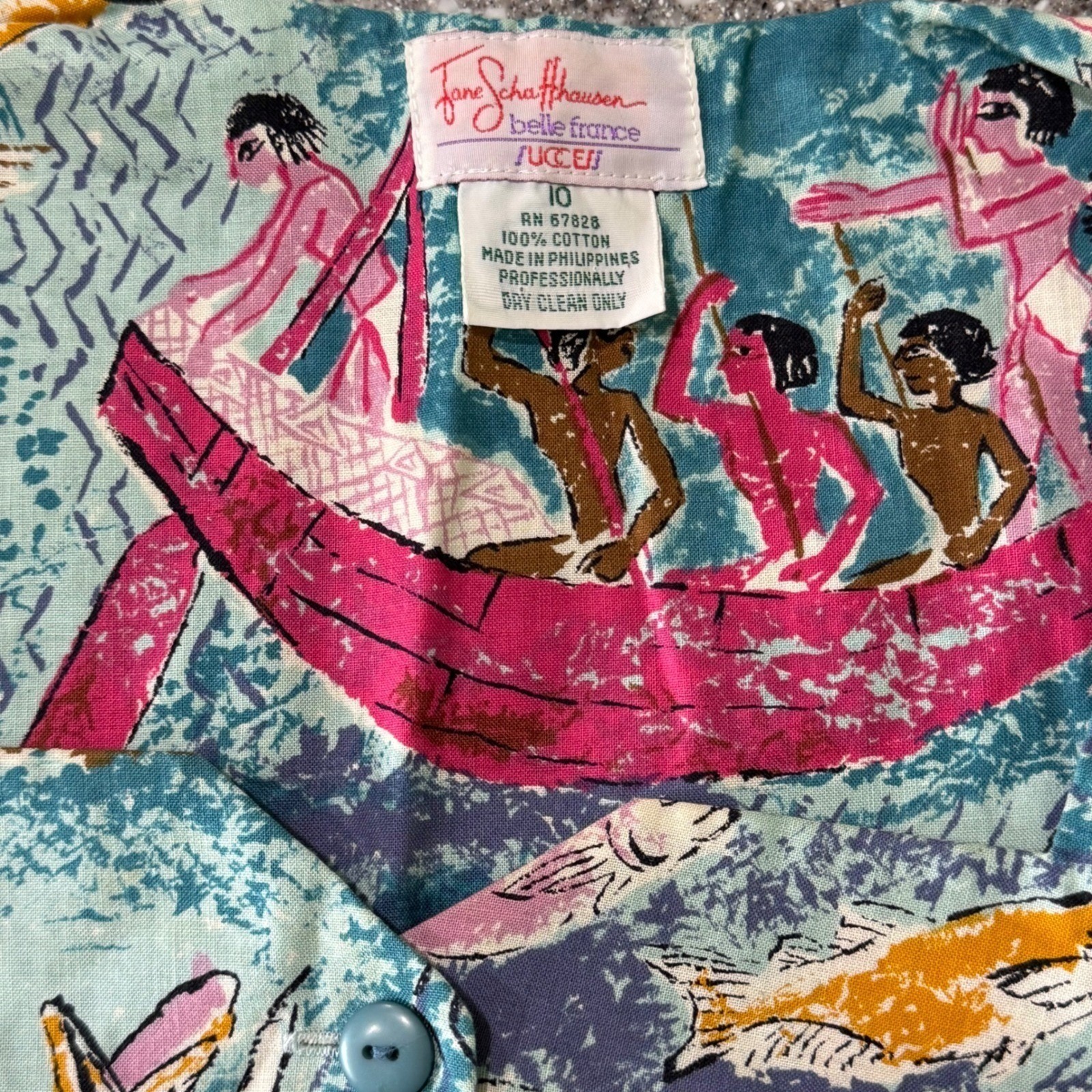 VTG Jane Schaffhausen Belle France Success Tropical Print Dress 10 Whimsy 80s
