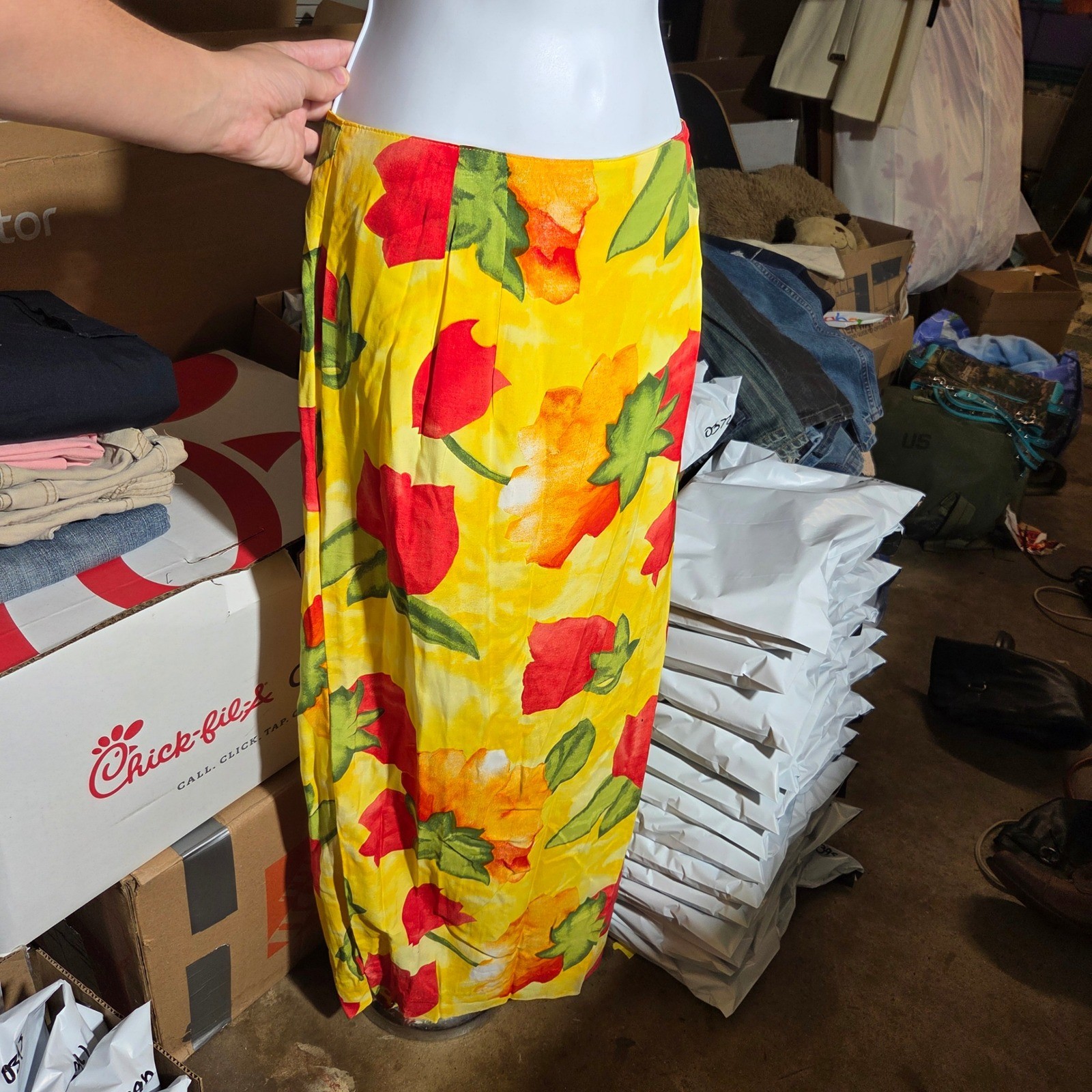 Vintage Pine Cove Yellow Floral Tulip Print Maxi Skirt Size 10 Style 2588-34