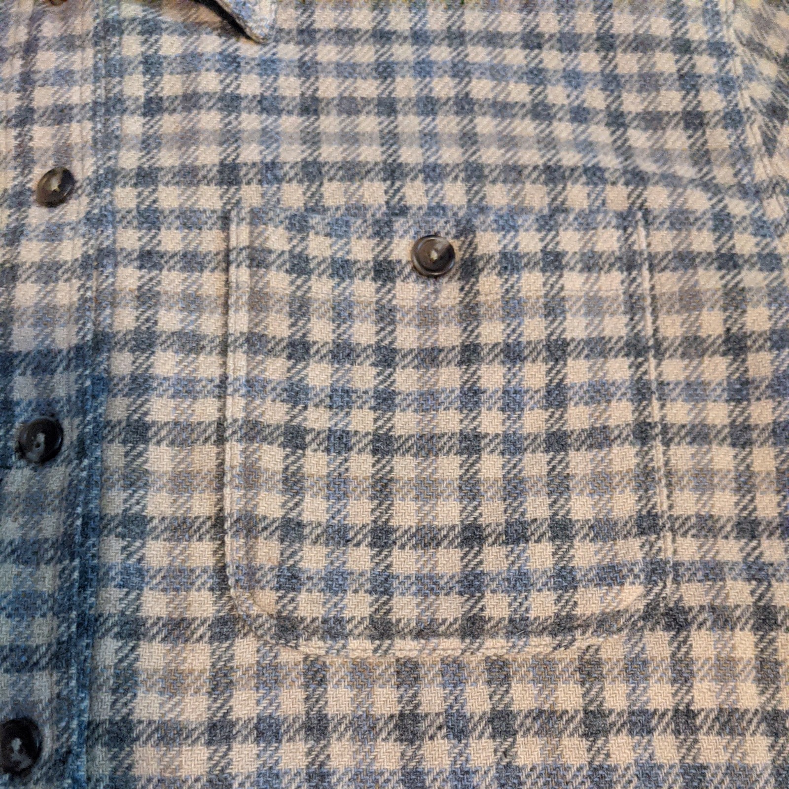 Vtg Woolrich Wool Blend Gray & Beige Hounds tooth Button Up Shirt Women XL USA