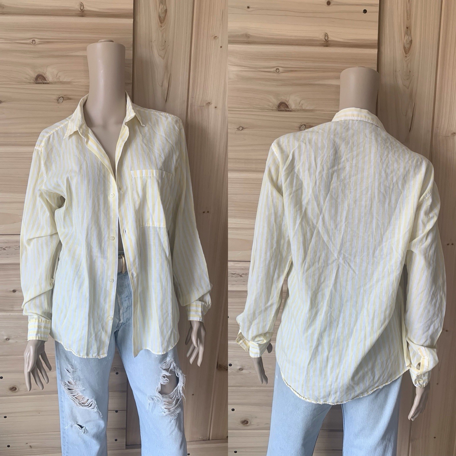 Vintage late 70s early 80s soft lightweight yellow white striped layering top