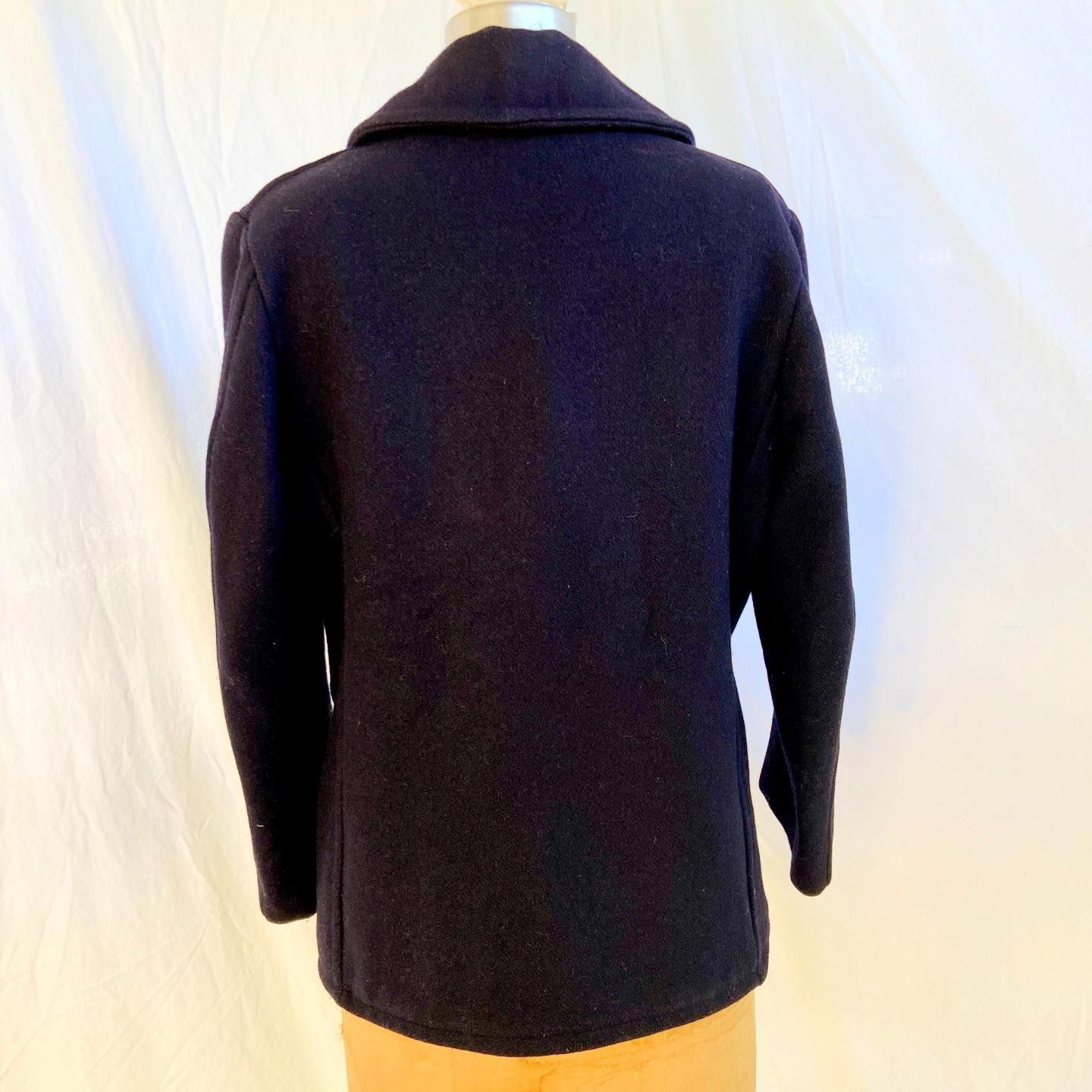 vtg 50s 60s RICHARDS AUTHENTIC Navy Blue Wool Pea Coat Jacket Anchor Buttons 16
