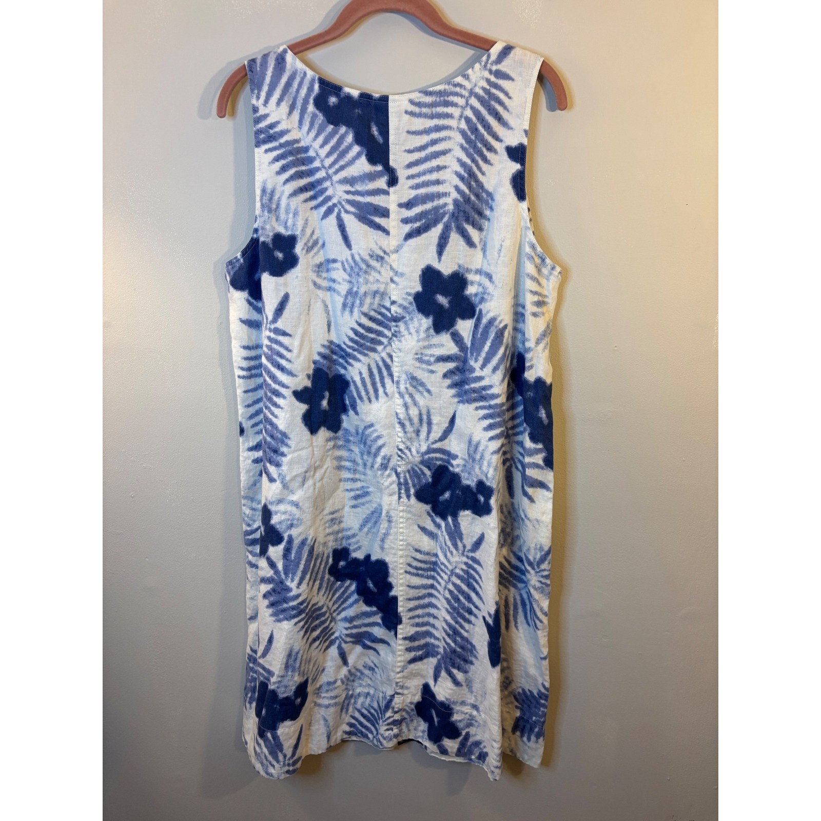 J Jill Love Linen Blue Floral & Palm Linen Shift Dress L
