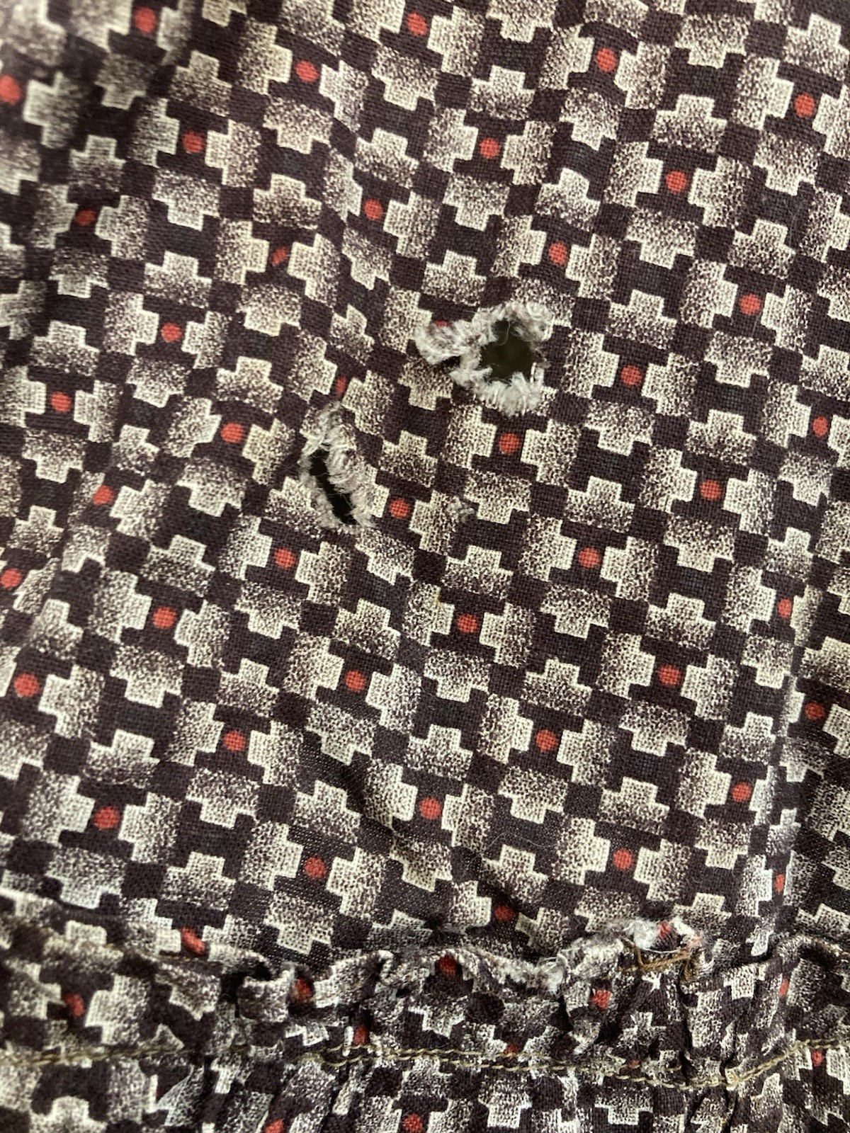 VTG HANDMADE PRARIE BROWN & RED FEEDSACK COTTAGECORE FARM GIRL DRESS