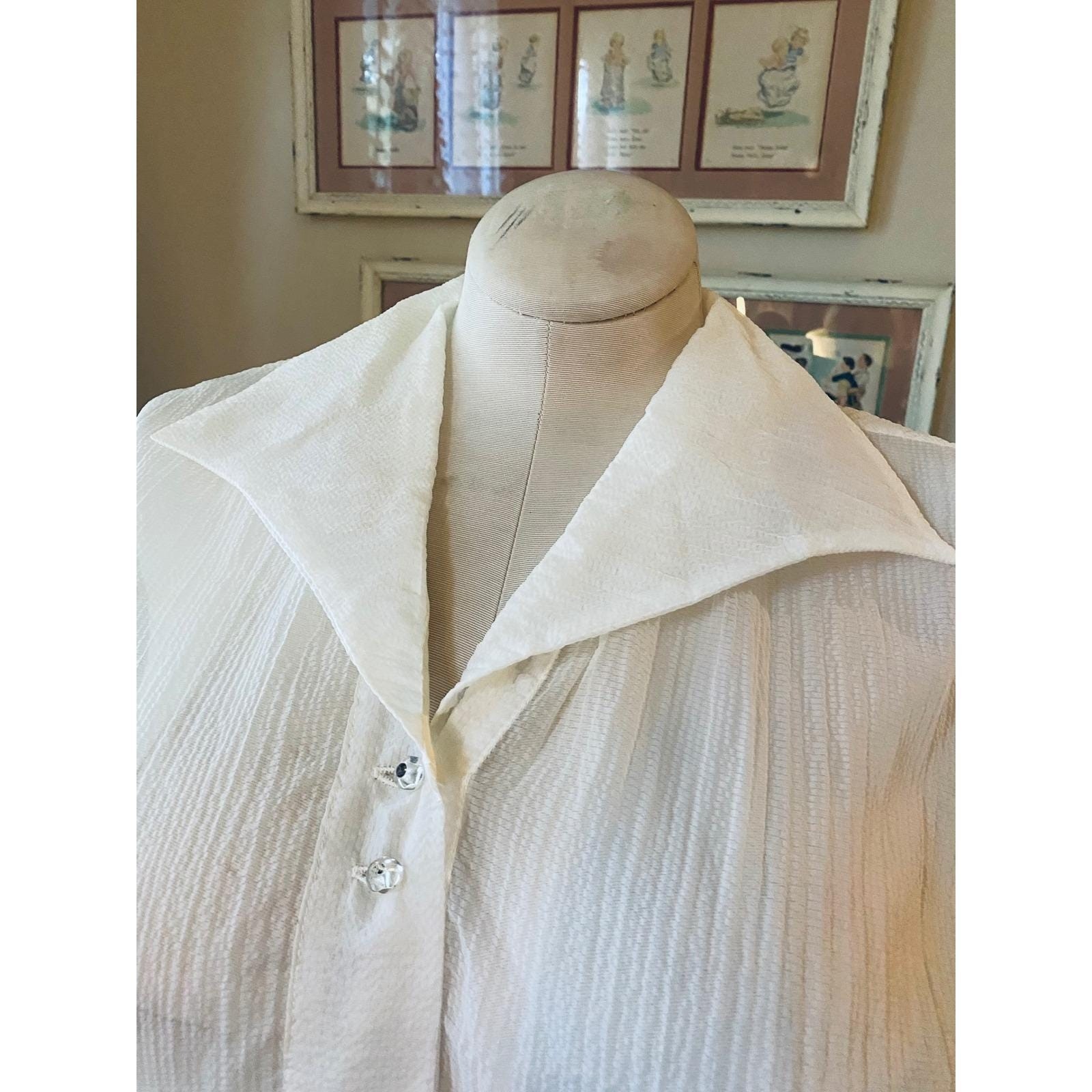 Vtg 50’s White Short Sleeve Blouse Crystal Buttons Retro Rockabilly Sz XL