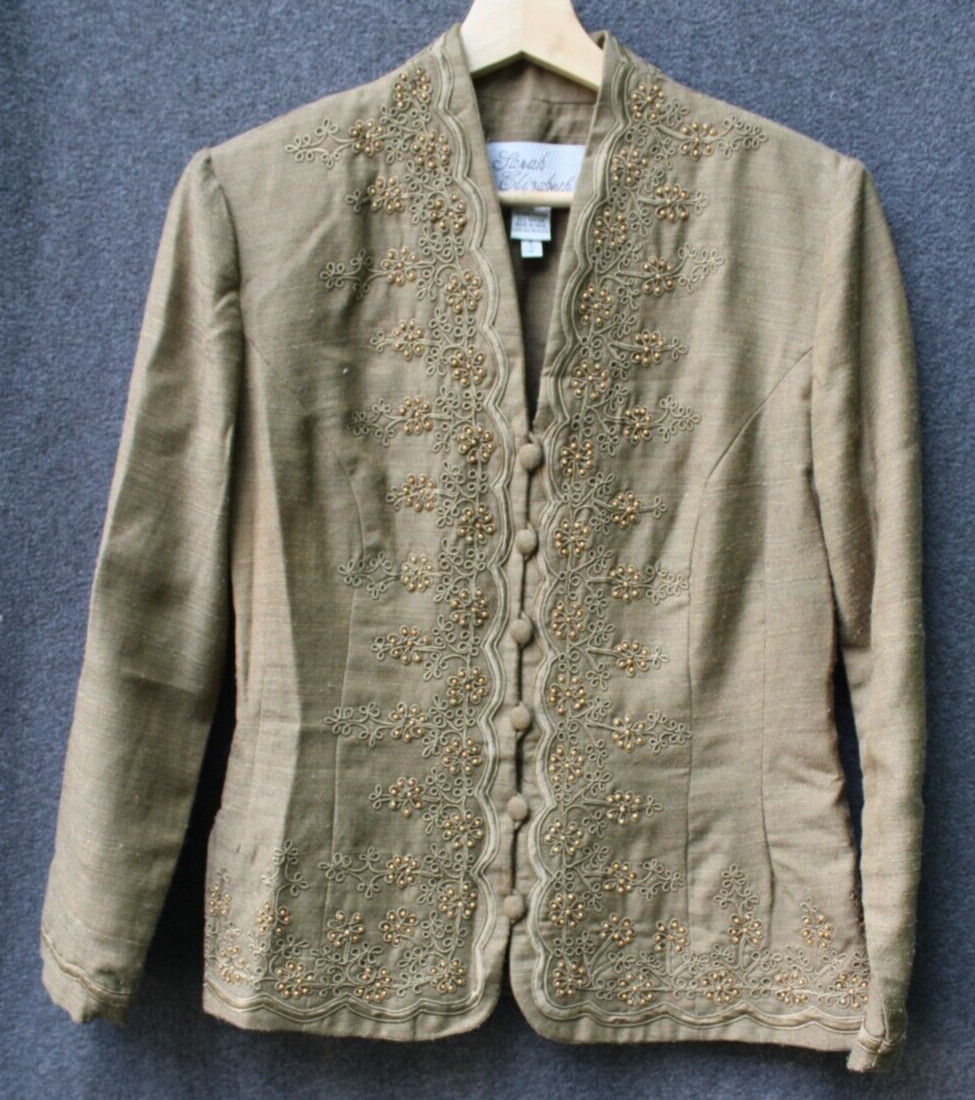 Sarah Elizabeth Olive Vintage Jacket Blazer Embroidery Size 10 Indian Style