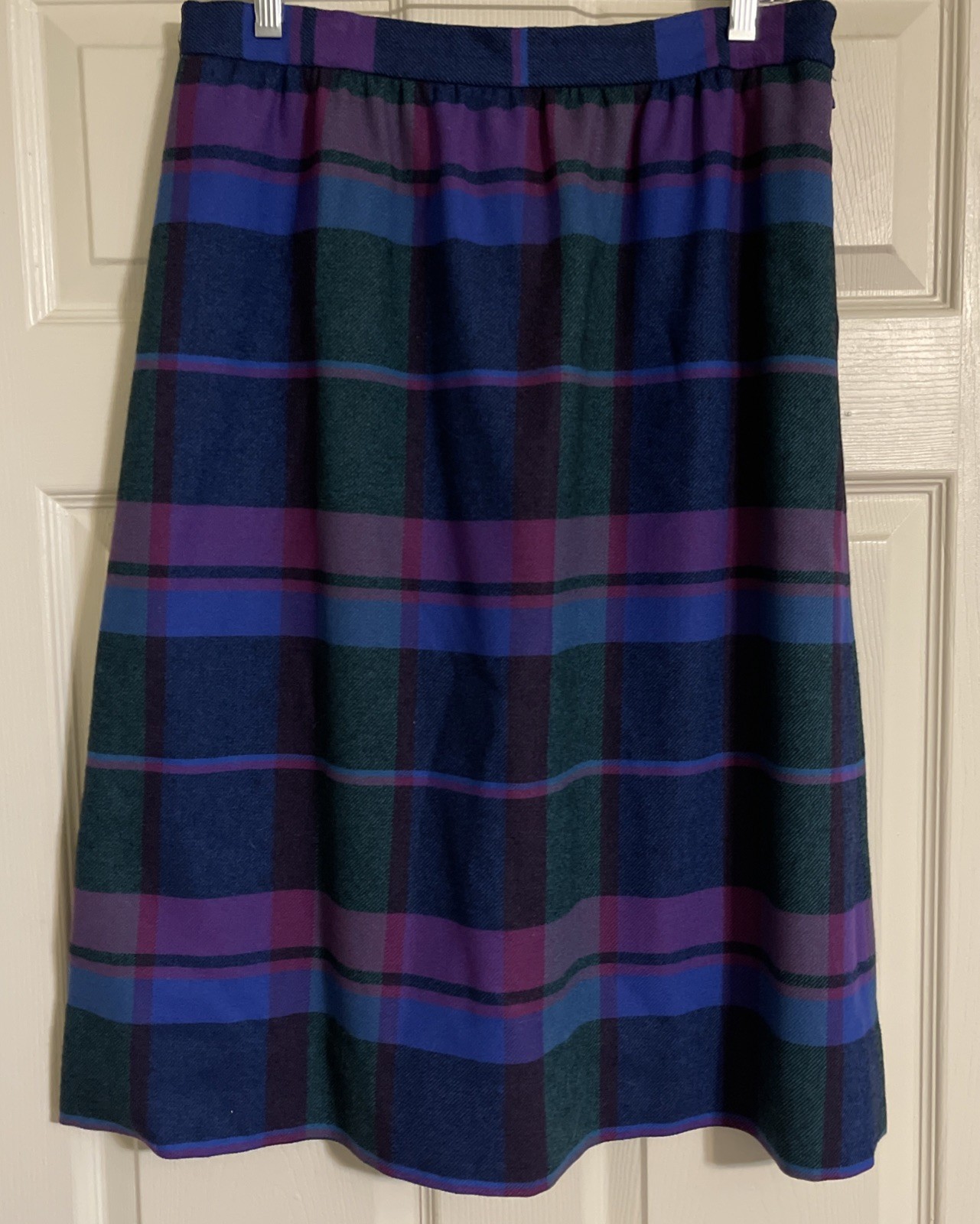 Vtg Gordon Of Philadelphia Skirt Purple Plaid Wool Poly Size 32 Elastic Waist