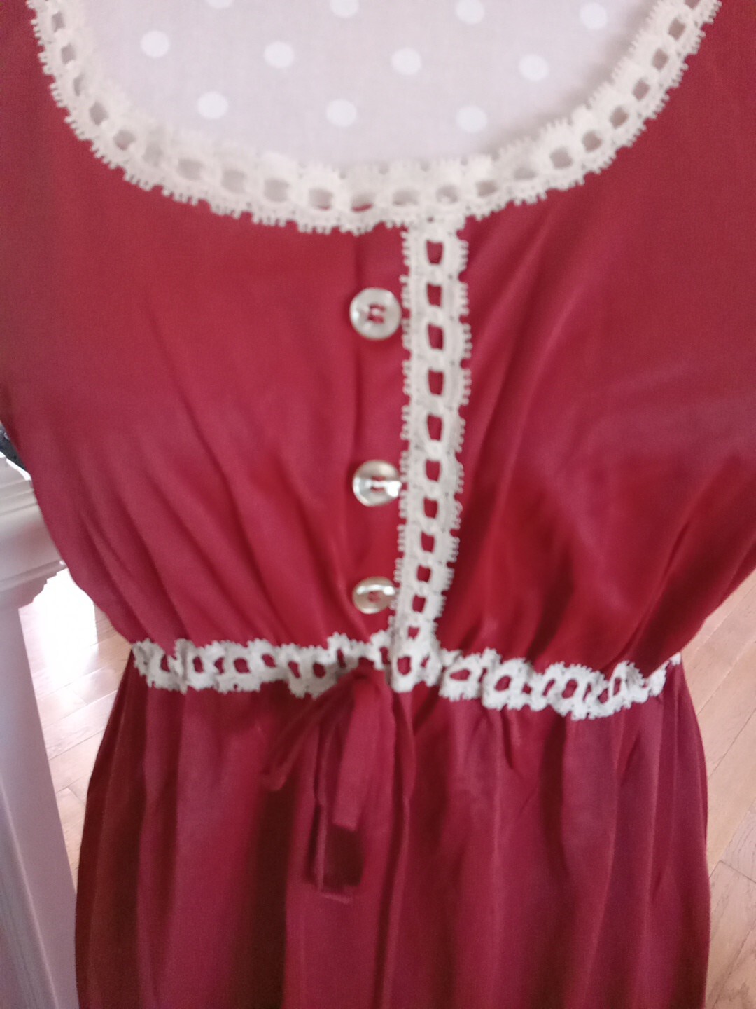 Dreamy Vintage Rogers Brick Red Long Night Gown Ruffles and Lace Women M 12-14