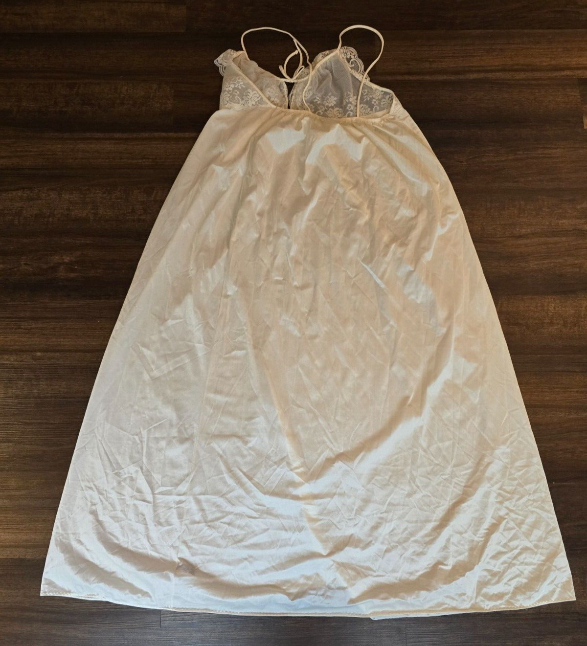 Vintage Maidenform Ivory Sheer Lace Nightgown Spaghetti Straps Large Floral