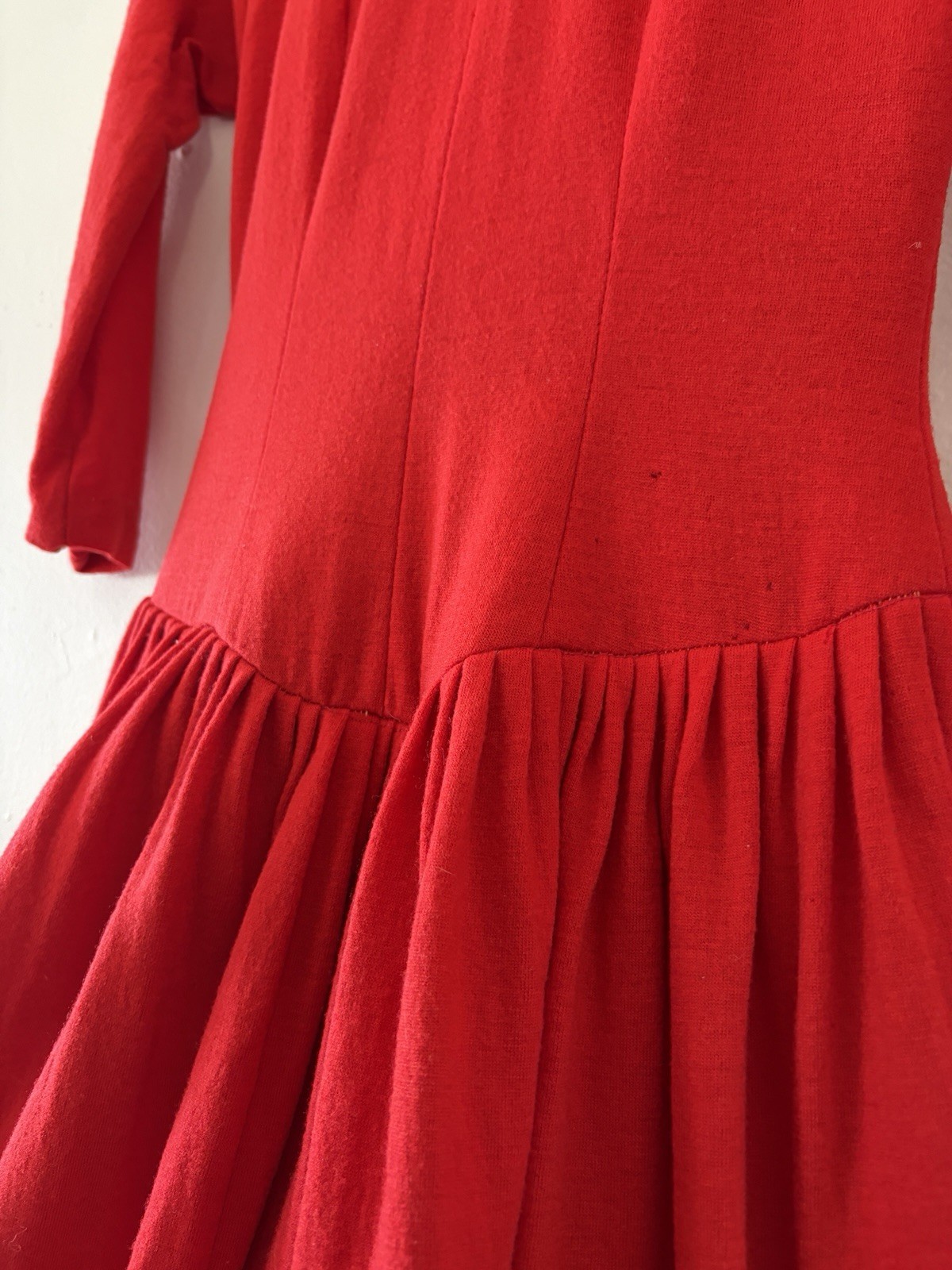 50s 40s Wool Basque Drop Waist Princess Seam Winter Day Dress Midi Full Skirt XS
