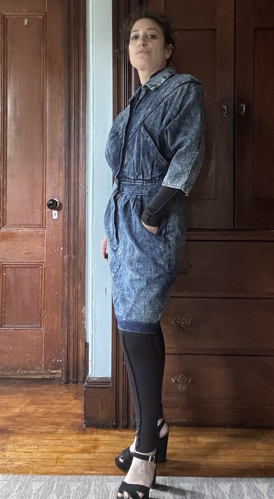 Retro Diamond’s Run 80s Acid Wash Denim Sheath, ZIPPER DETAILS, Size S/M, MINT