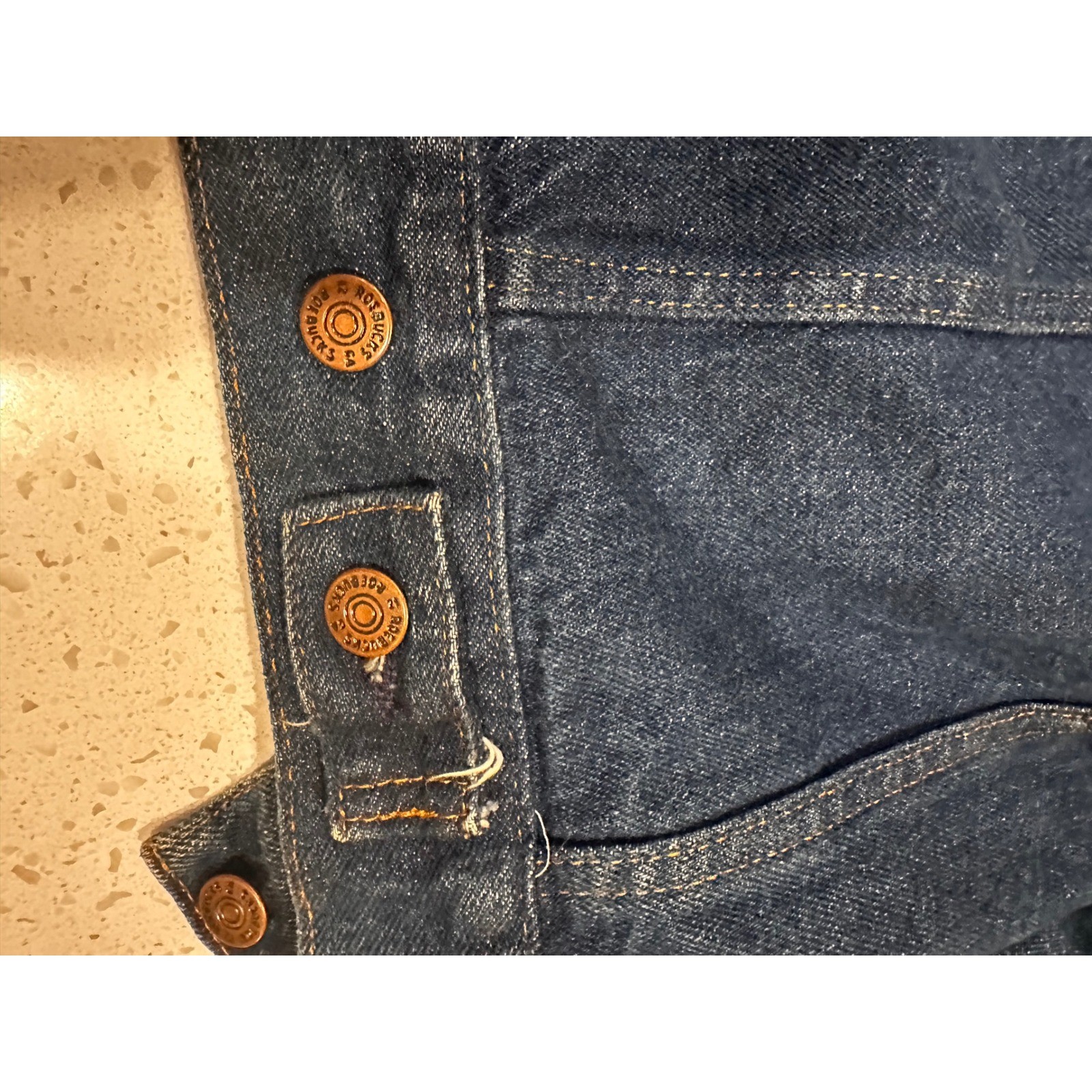 Vintage 1970s Sears Roebucks Denim Trucker Jacket USA Dark Wash Size 18 read