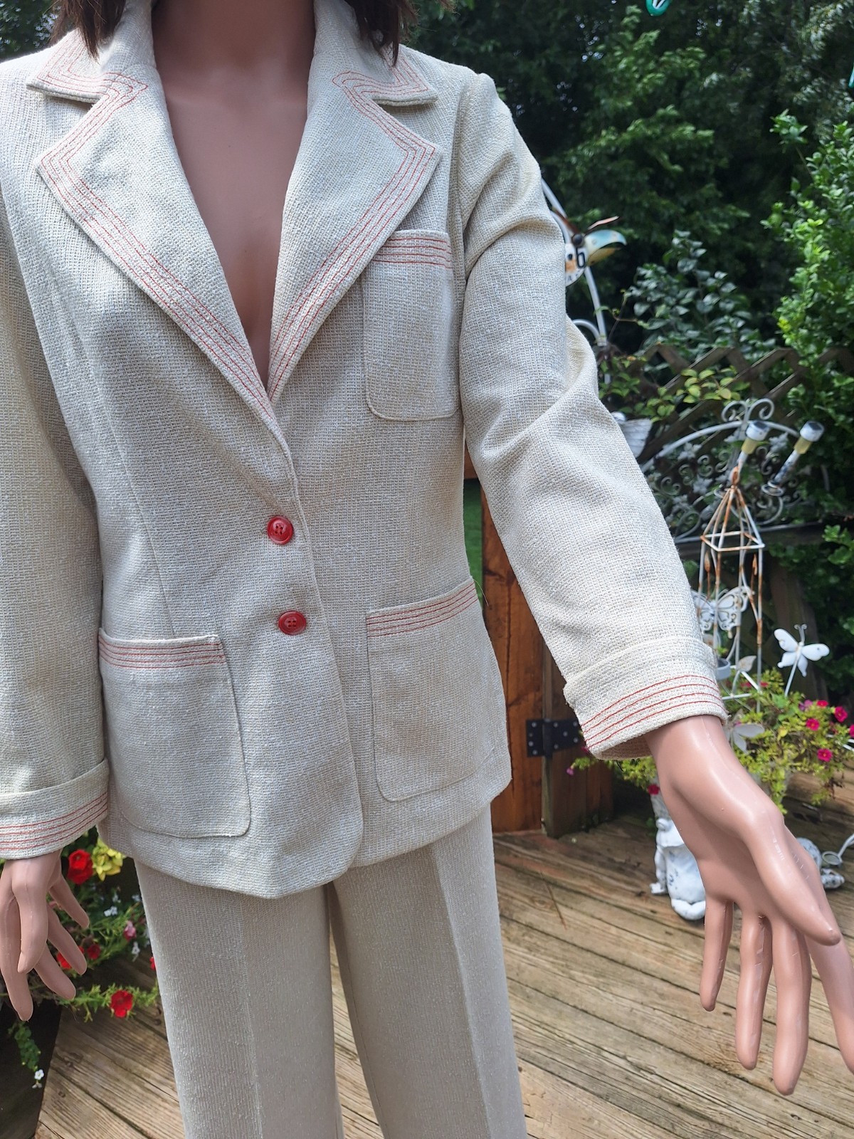 True VTG Mid-century Mod 1970s JCPenney 2 Piece Bell Bottom Pant Suit Blazer M