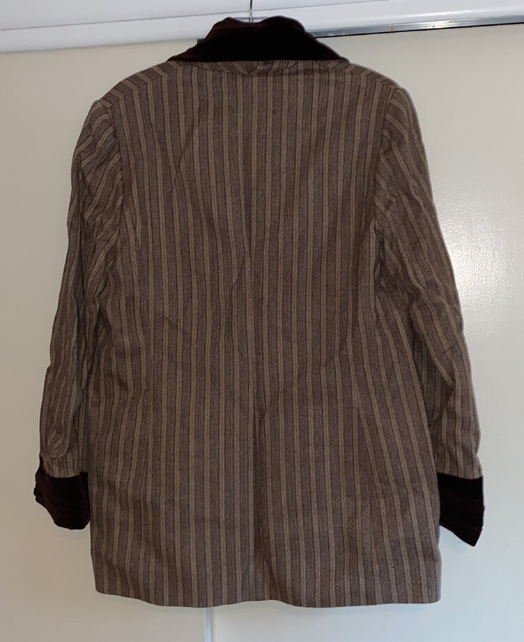 Vintage Philippe Adec Striped Wool Jacket Velvet Shawl Collar, Cuffs 40