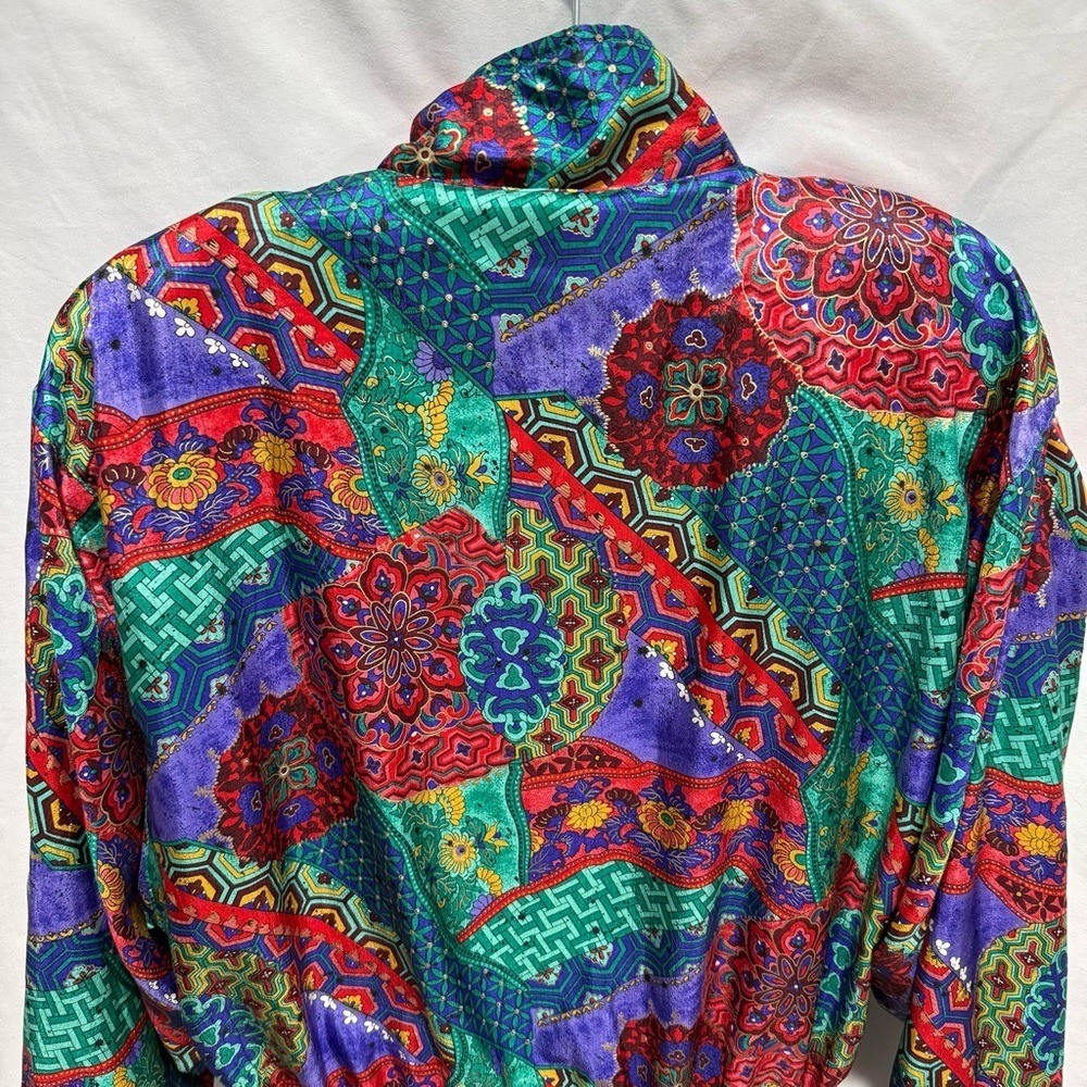 Lavon Petites PM Vintage Windbreaker Jacket Festival Retro Patchwork Print Event