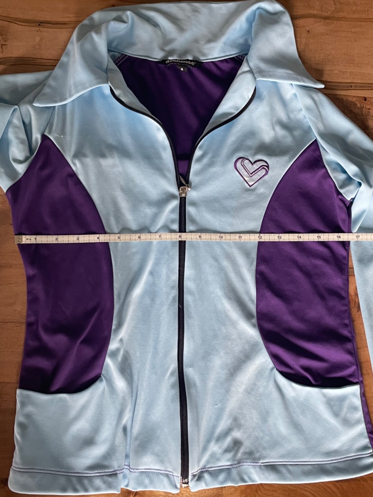 Vintage Dollhouse Jacket Purple & Light Blue Iridescent Heart Club Rave Y2K 90s