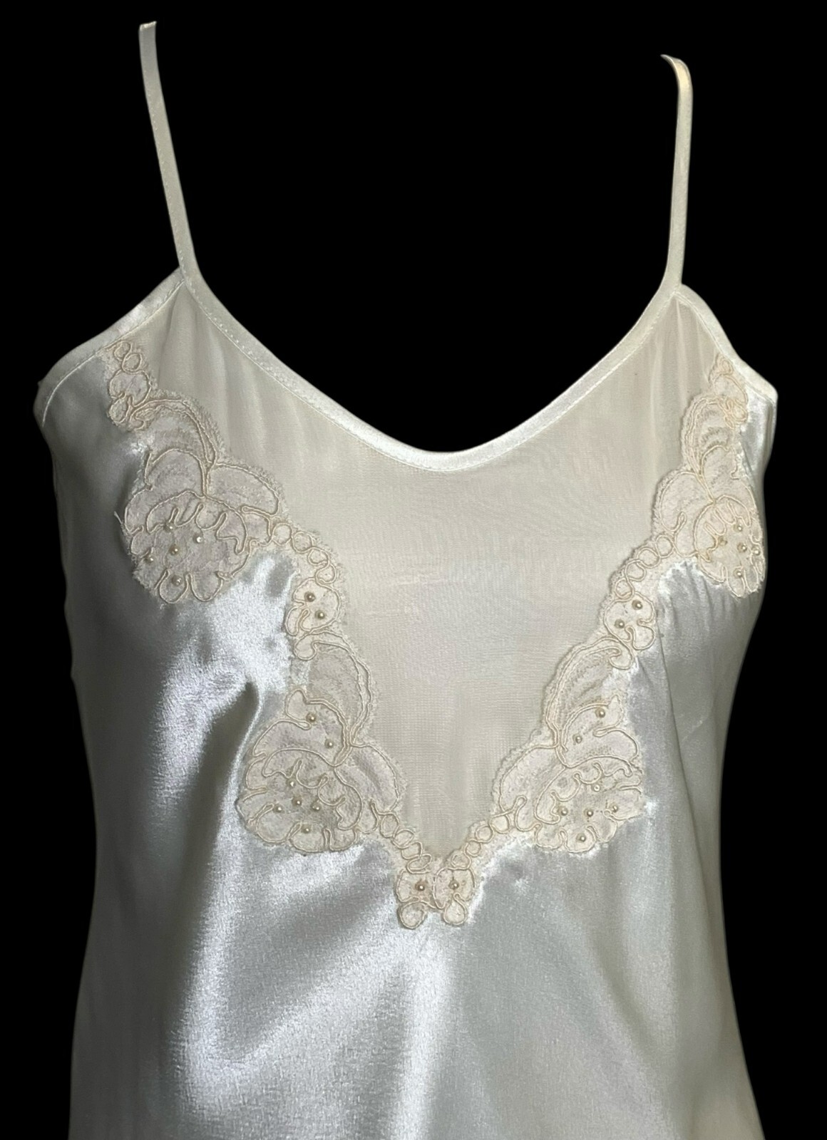 VTG Victoria’s Secret Gold Label Satin Lace Slip Dress S Ivory Chiffon Nightgown