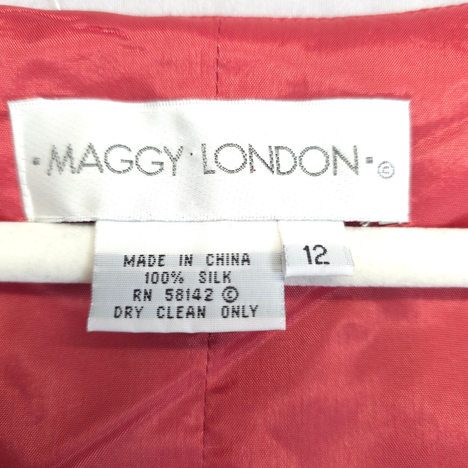 Maggy London Silk Dress Women 12 Coral Pink Embroidered Button Front Midi Church