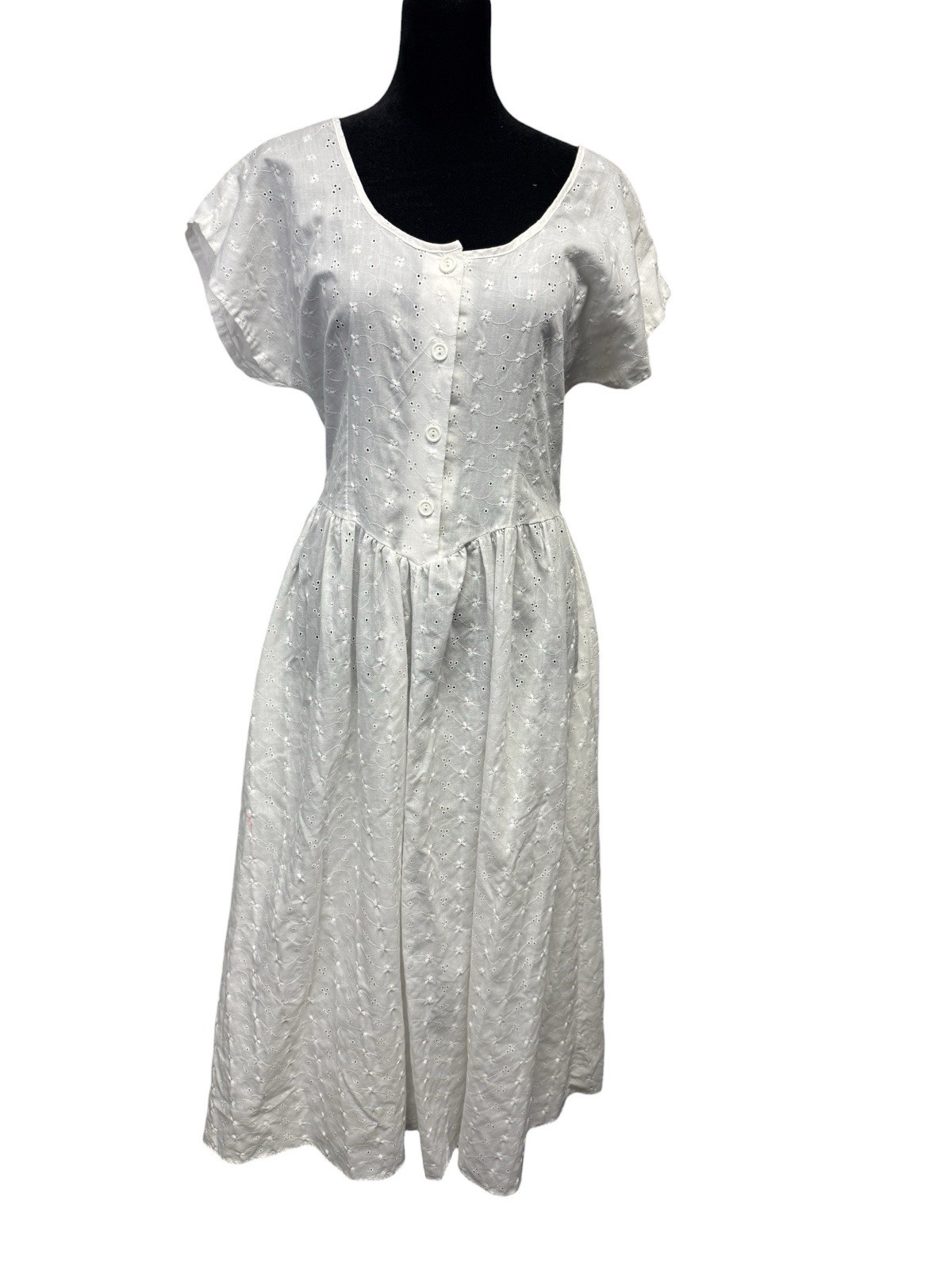 Vintage 90s White Eyelet Embroidered Boho Prairie Cottage Dress by Periwinkle