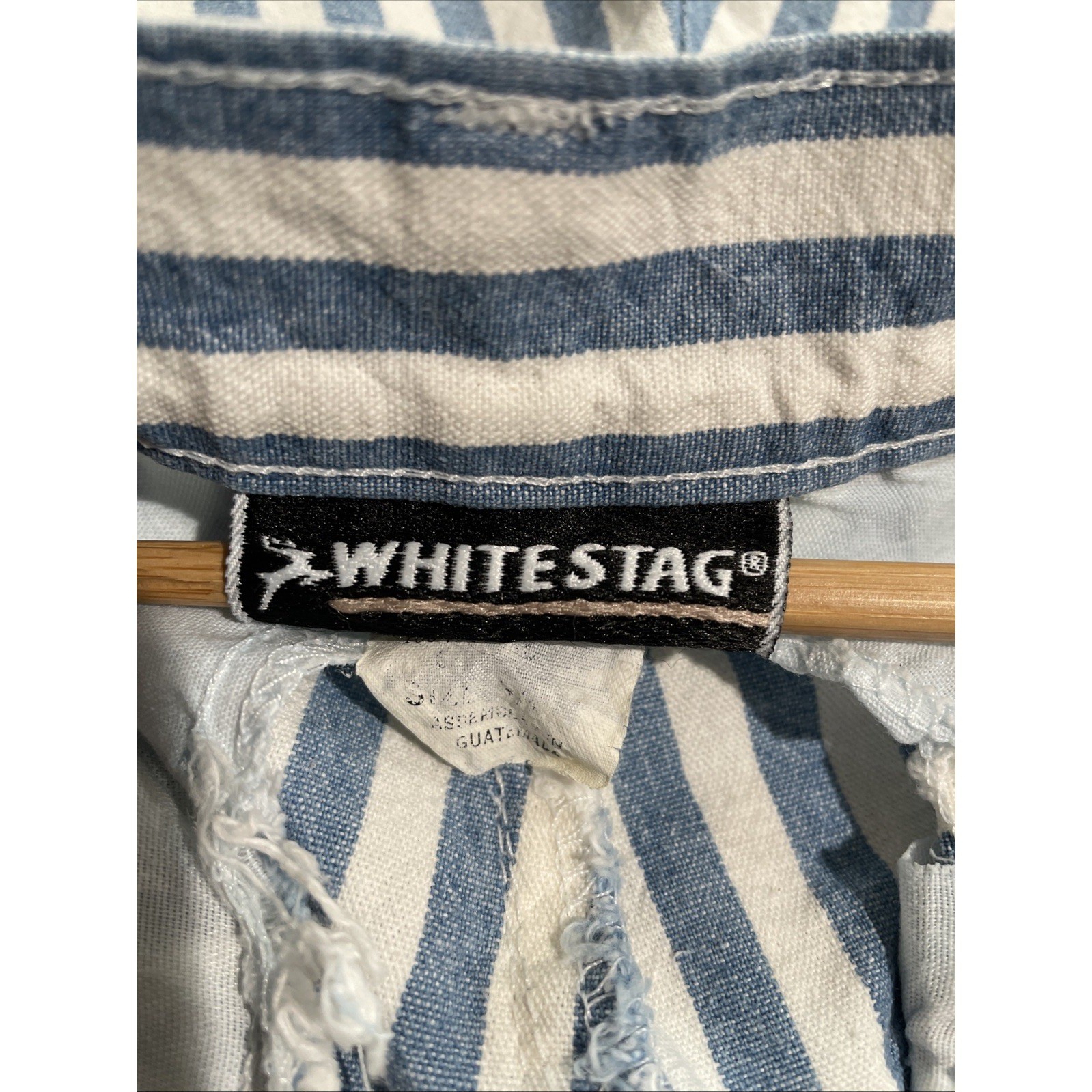 VTG 80s Stripe Short High Waist Pleated White Blue 100% Cotton SZ 5/6