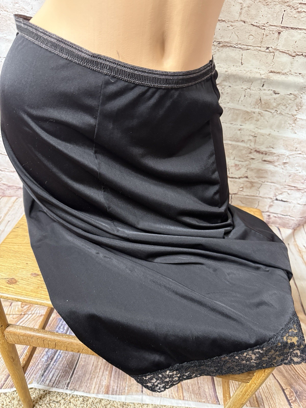 Vintage Lingerie Black Half Slip Carters Du Pont Nylon 4Panel Lace Hem Maxi L