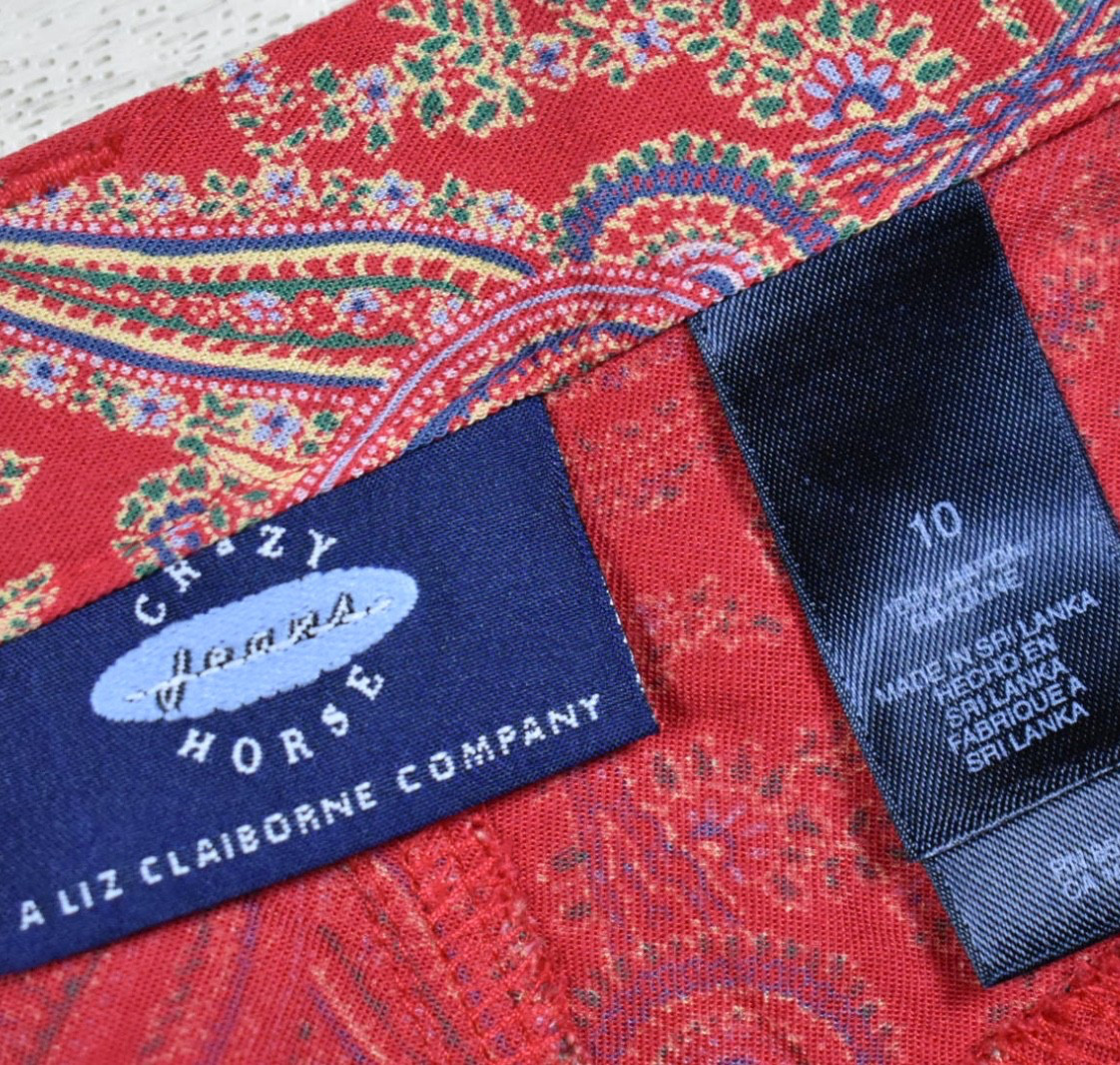 2000s Crazy Horse Womens 100% Rayon Long Midi Skirt Red Paisley Boho 12 VTG