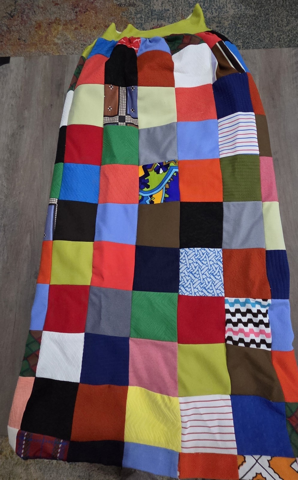 Handmade Vintage 70s Multi Color Quilt Skirt (27″ Waist x39″ Long) Boho Designer