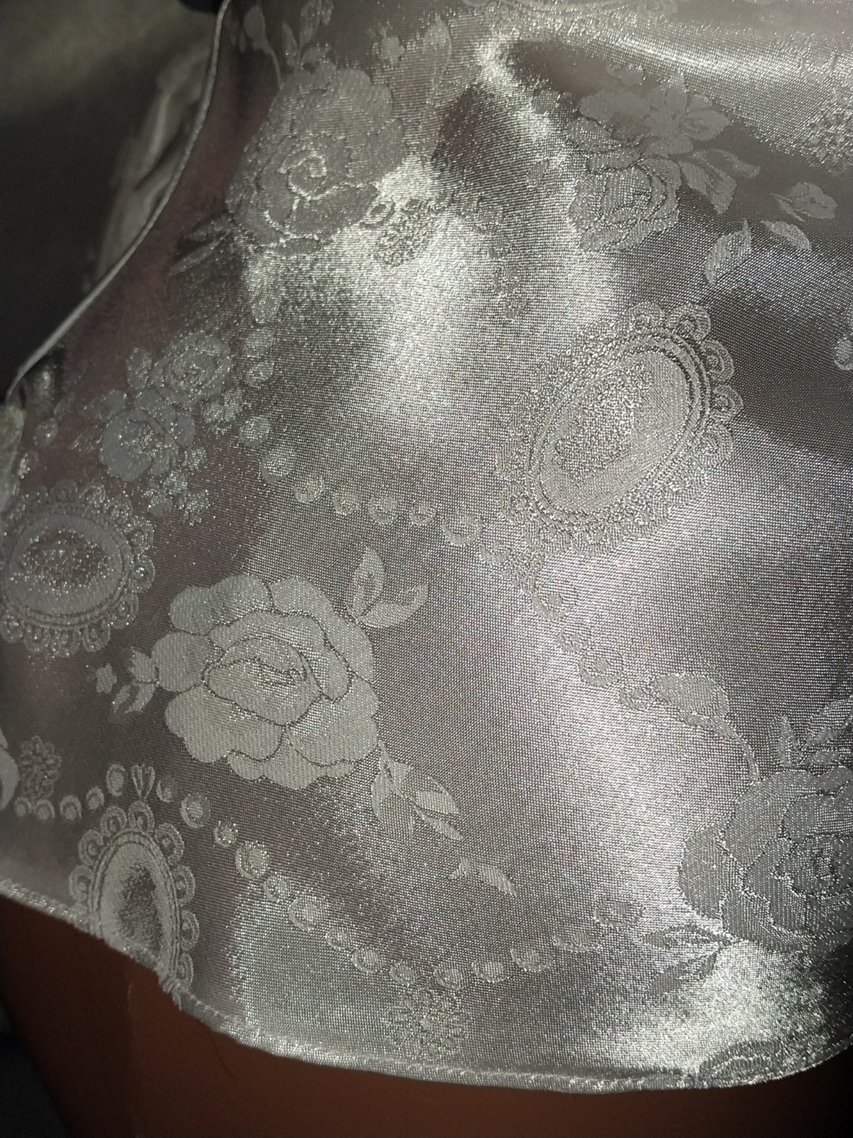 VTG SATIN SHINY COQUETTE VICTORIAN LACY V BOW CAMI BLOUSE TOP 80S L/46″