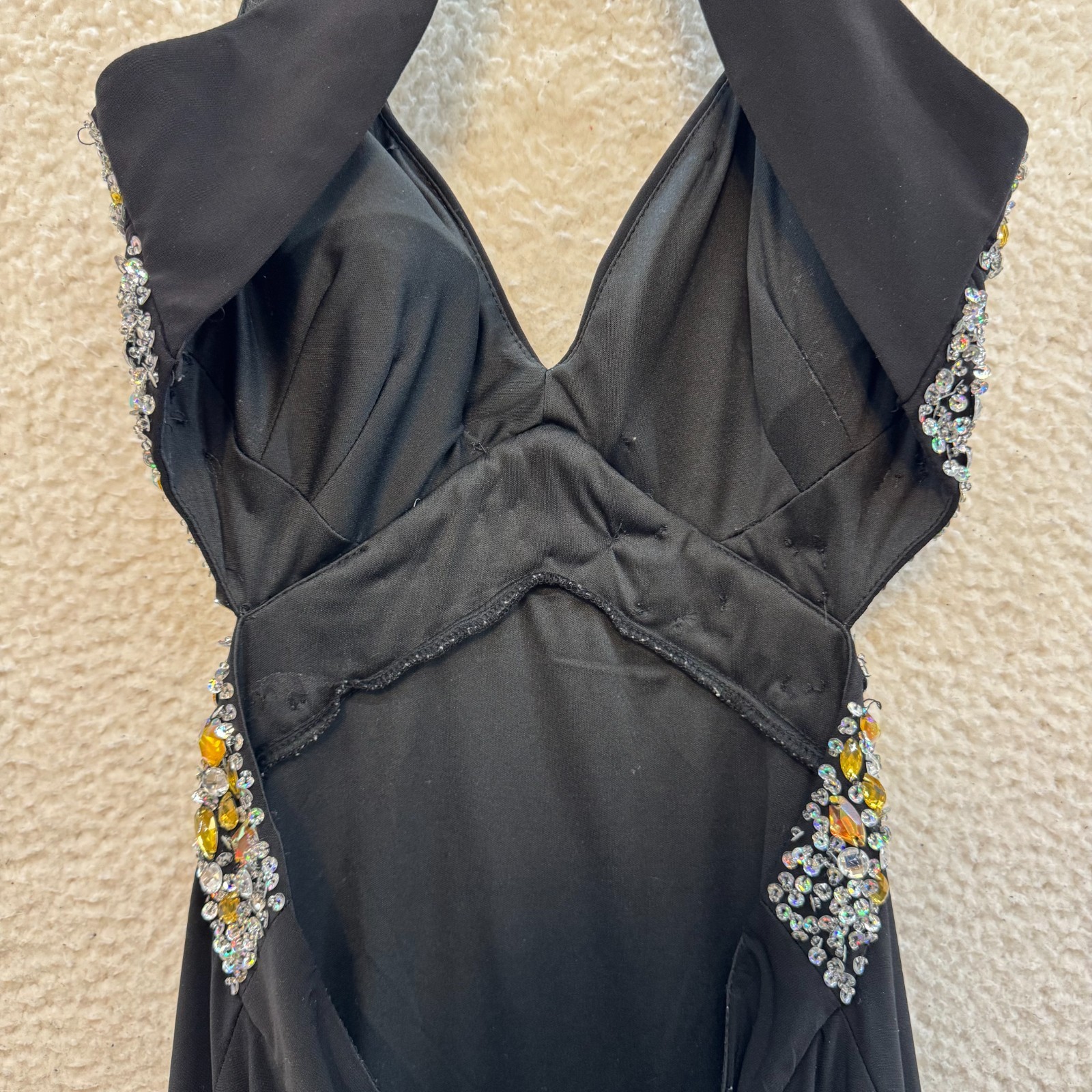 Y2K Vintage Prom Dress 10 Large Black Rhinestone Backless Maxi Formal Cocktail