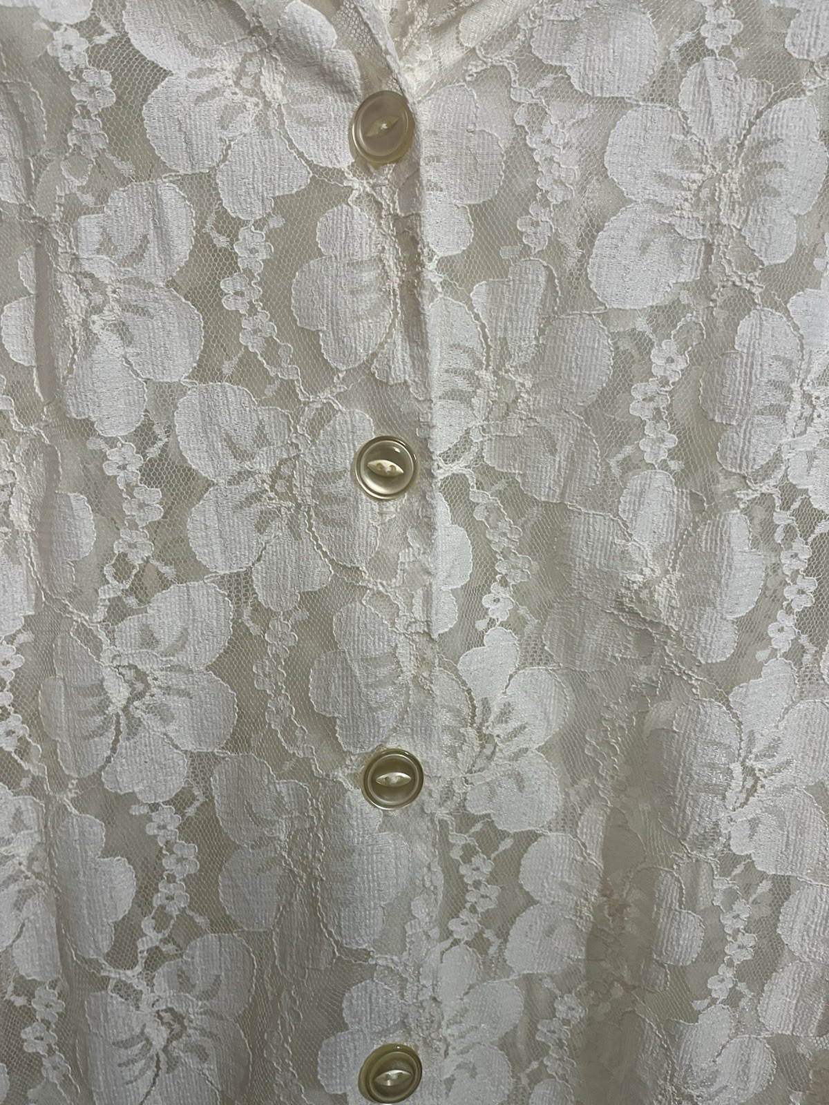 Vintage 1950s Ivory Lace Button Front Blouse Floral Romantic Cottagecore