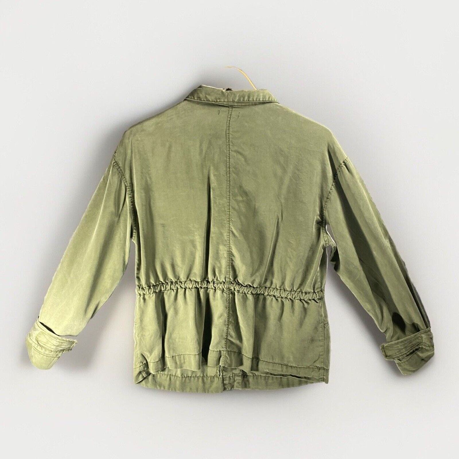 VTG Y2K Women’s Utility Cargo Jacket Medium Army Green Cinched Waist Embroidered