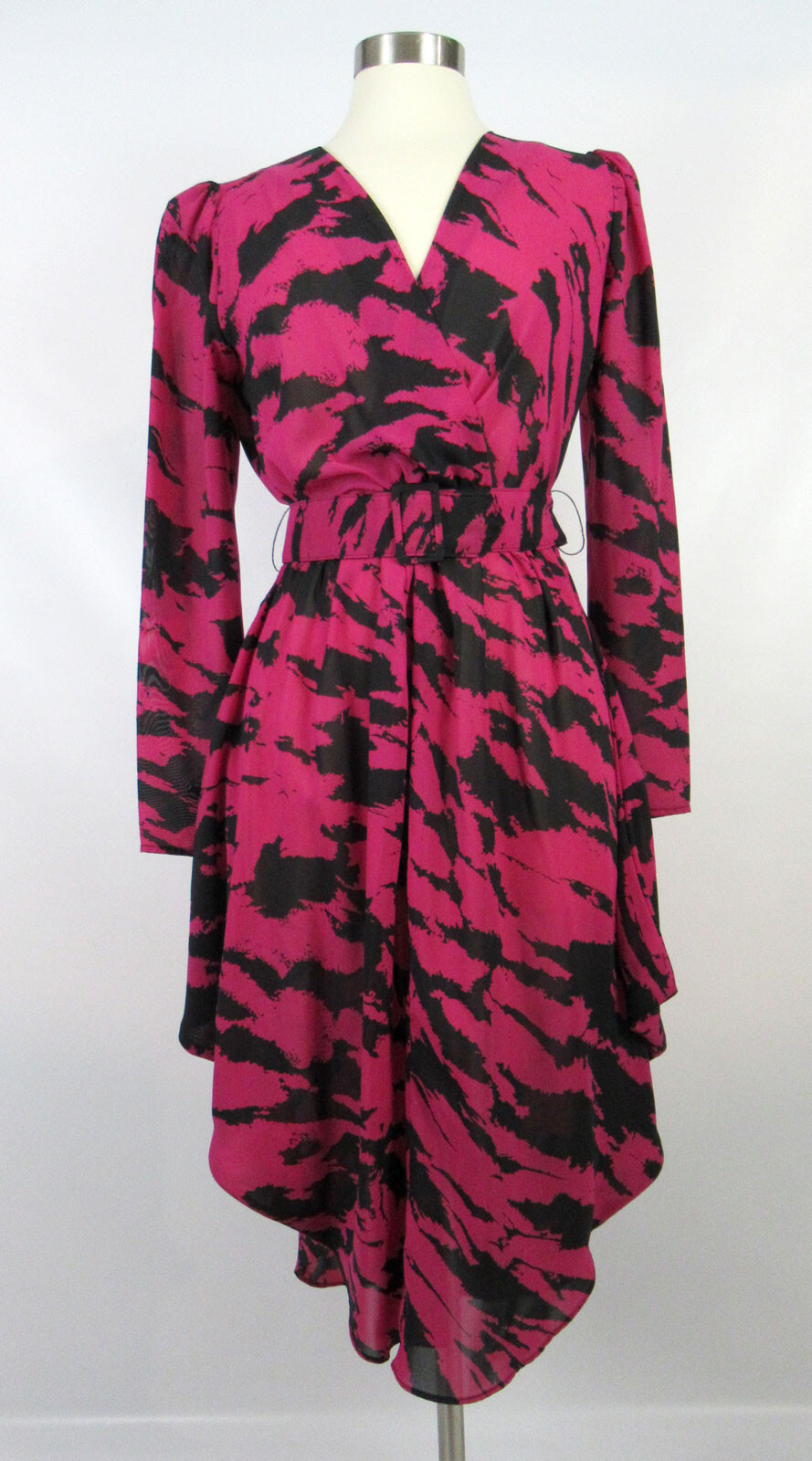 Vintage very 1980s dress new wave punk? Mosaique fuschia pink black splashes