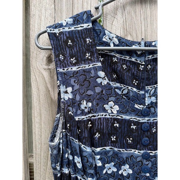 Vintage 90s Boho Sarah Richards Floral Maxi Dress Womens 8 Blue