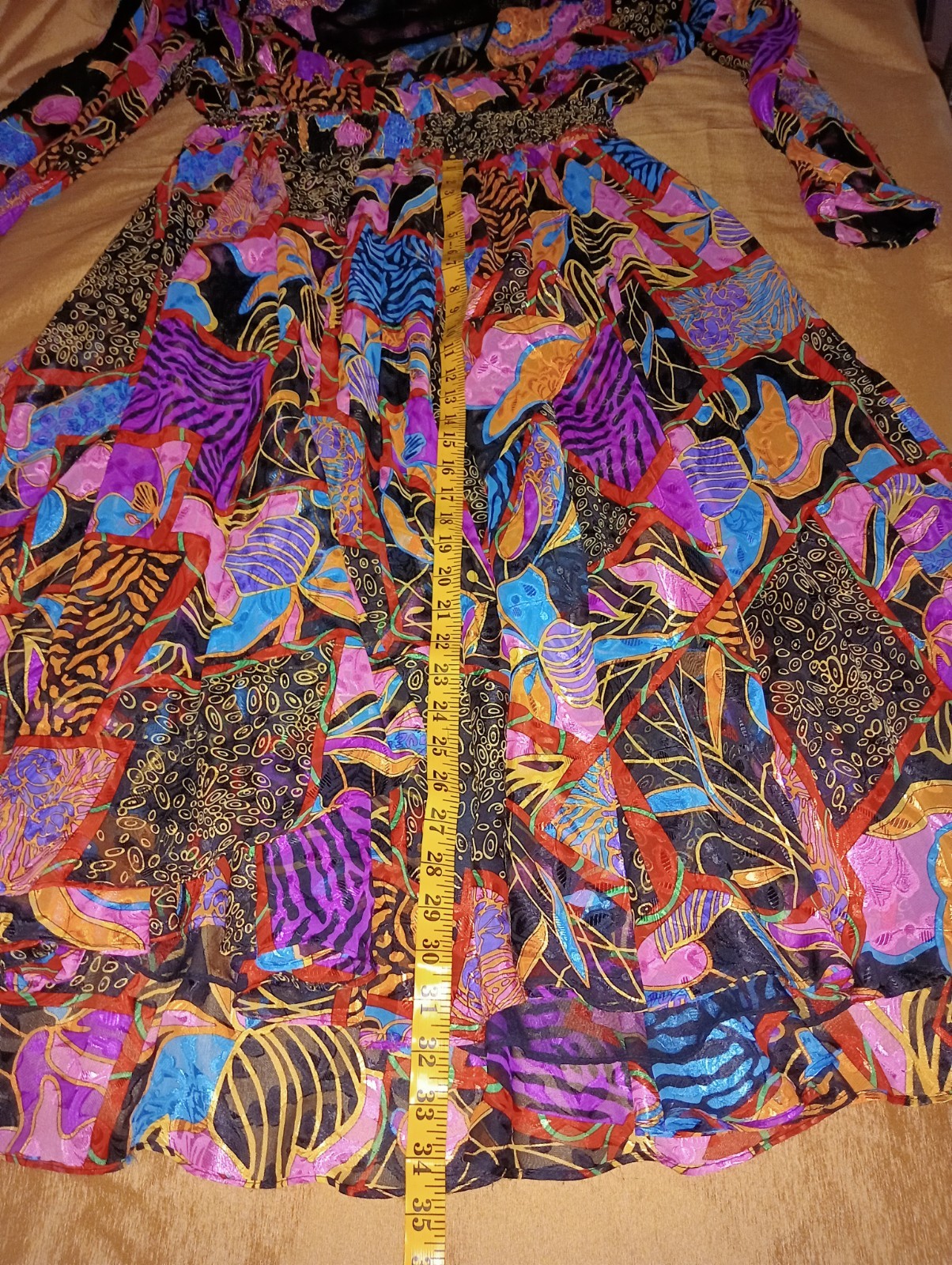 Vintage Diane Freis Georgette Maxi Dress purple turquoise black vibrant Boho
