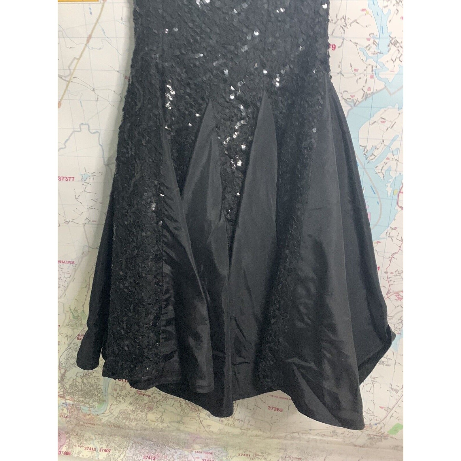 Vtg PANTAGIS 1980 Union Black Sequin Taffeta Full Circle Strapless Eve Gown 3/4