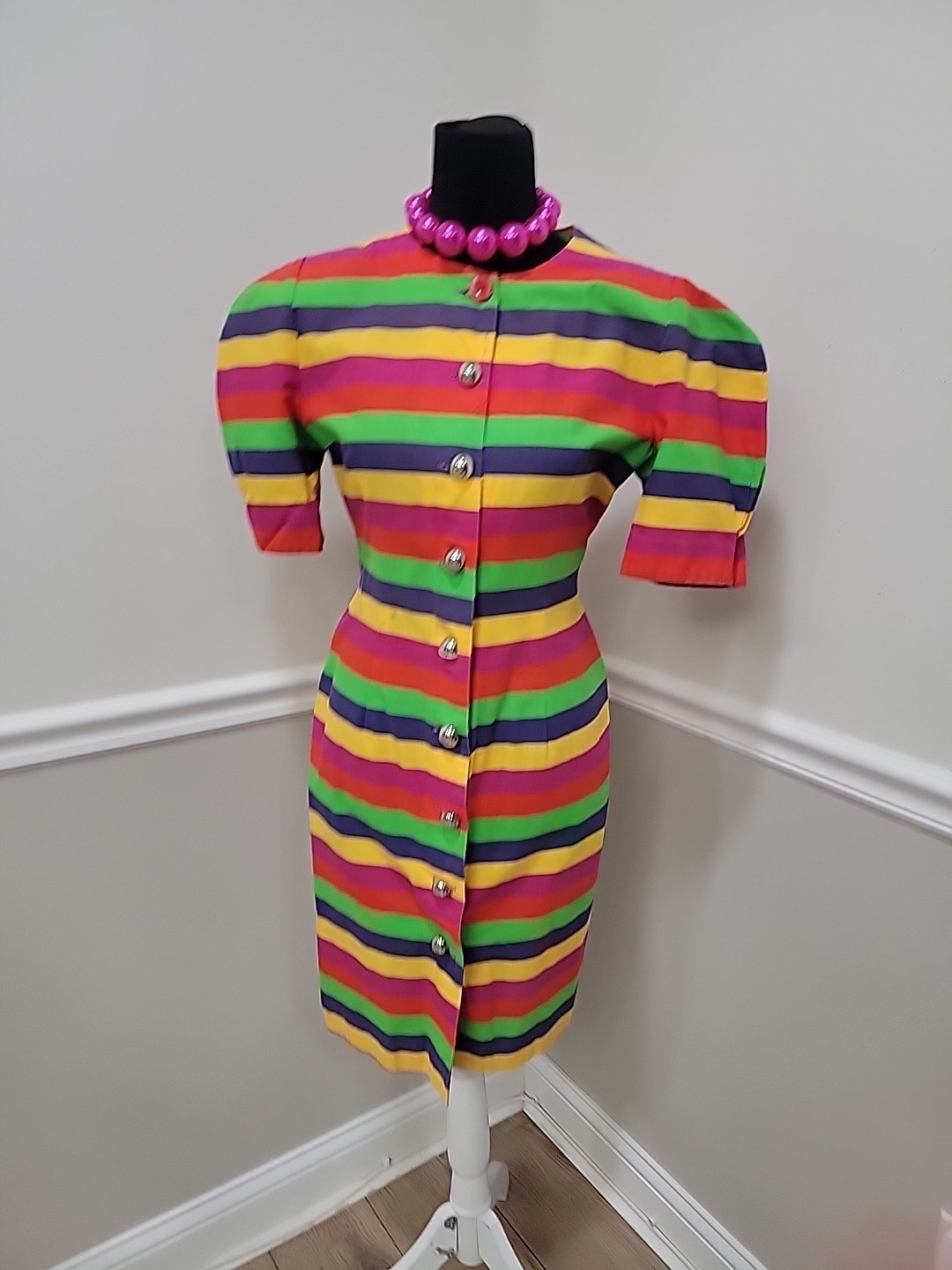 VTG’80 Paul Harris Rainbow Stripe Bodycon Cotton Wiggle Dress