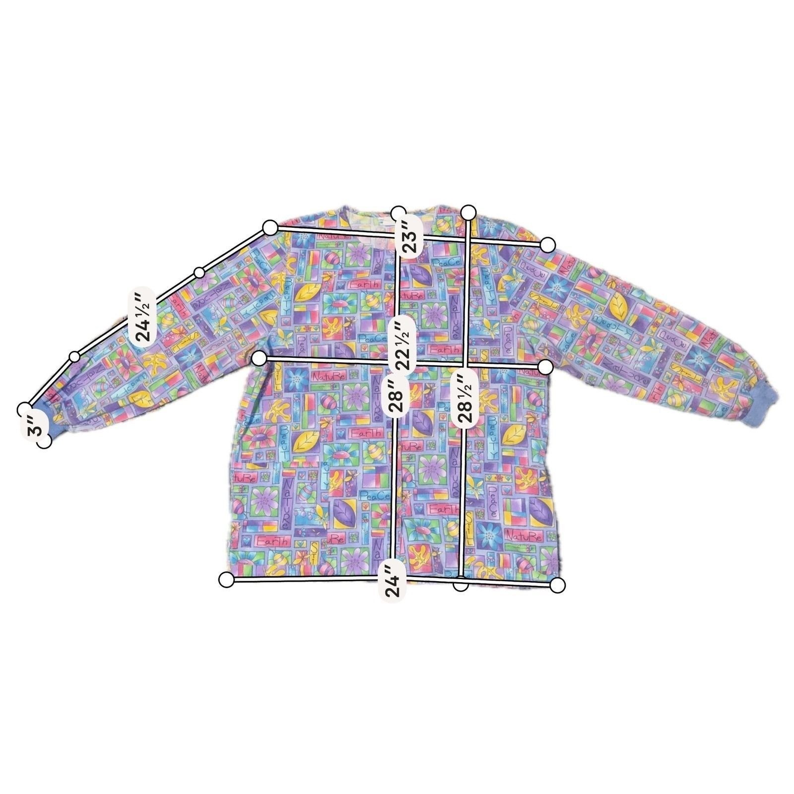 VTG SB Fashion Scrubs Jacket Women XL Multicolor Nature Peace Earth Beauty Print