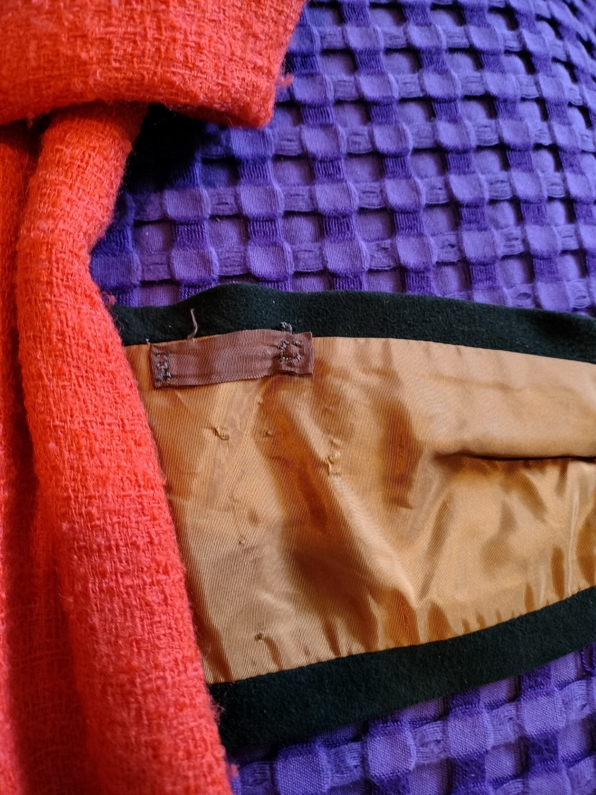 Vintage Imported Orange Wool Designer Copy Dress with Suede Belt