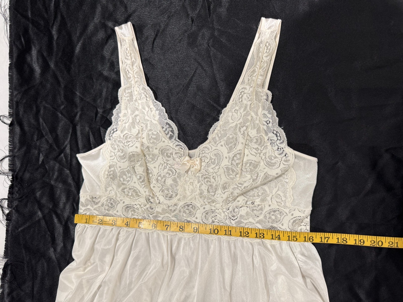 Vtg Shadowline Nightgown Slip Dress Full Sweep Maxi Lace Sz L Nylon Ivory Bridal